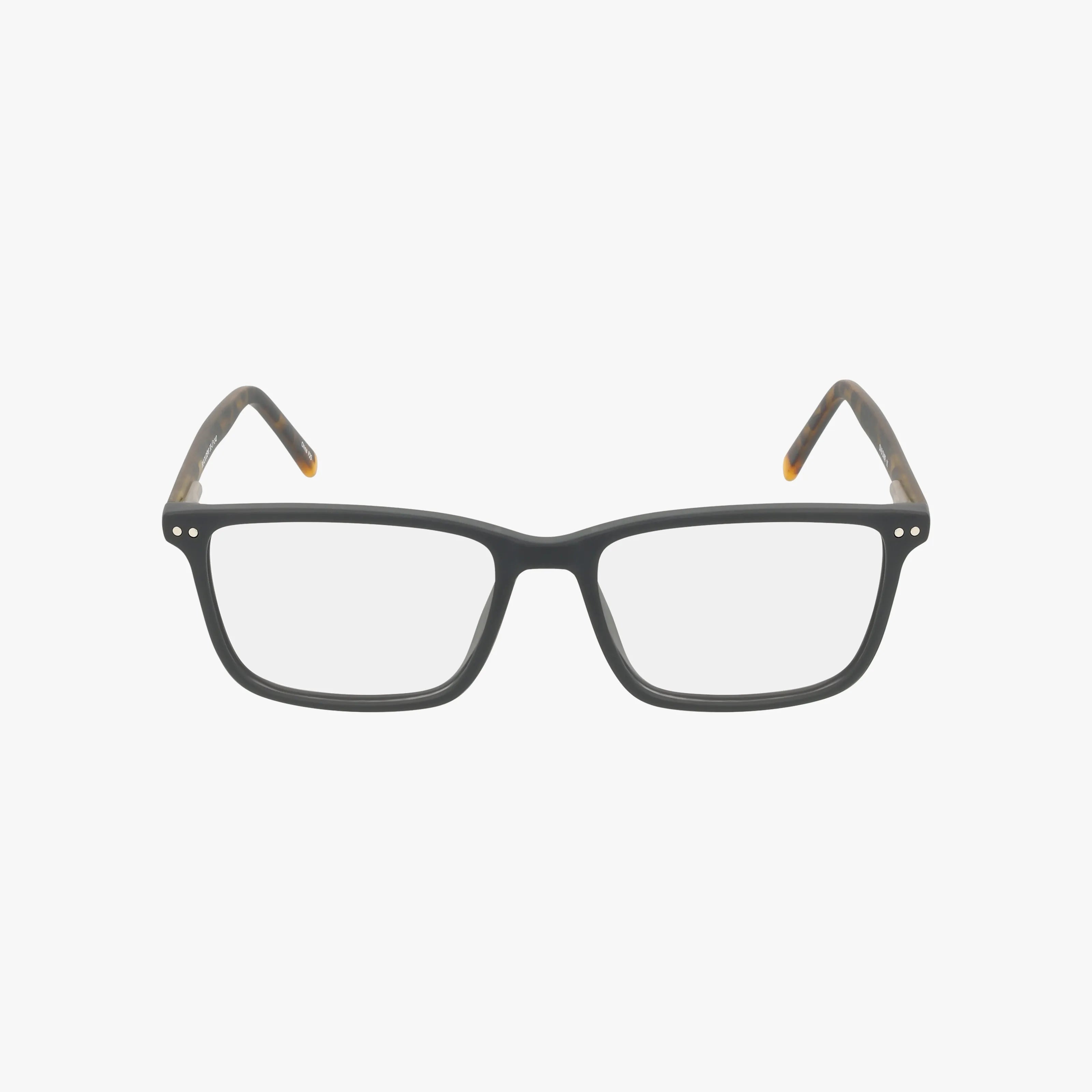 The 89 eyeglasses feature a bold rectangular design with dark frames, slightly curved arms, and silver accents near the hinges, combining style and durability. Displayed on a plain white background.