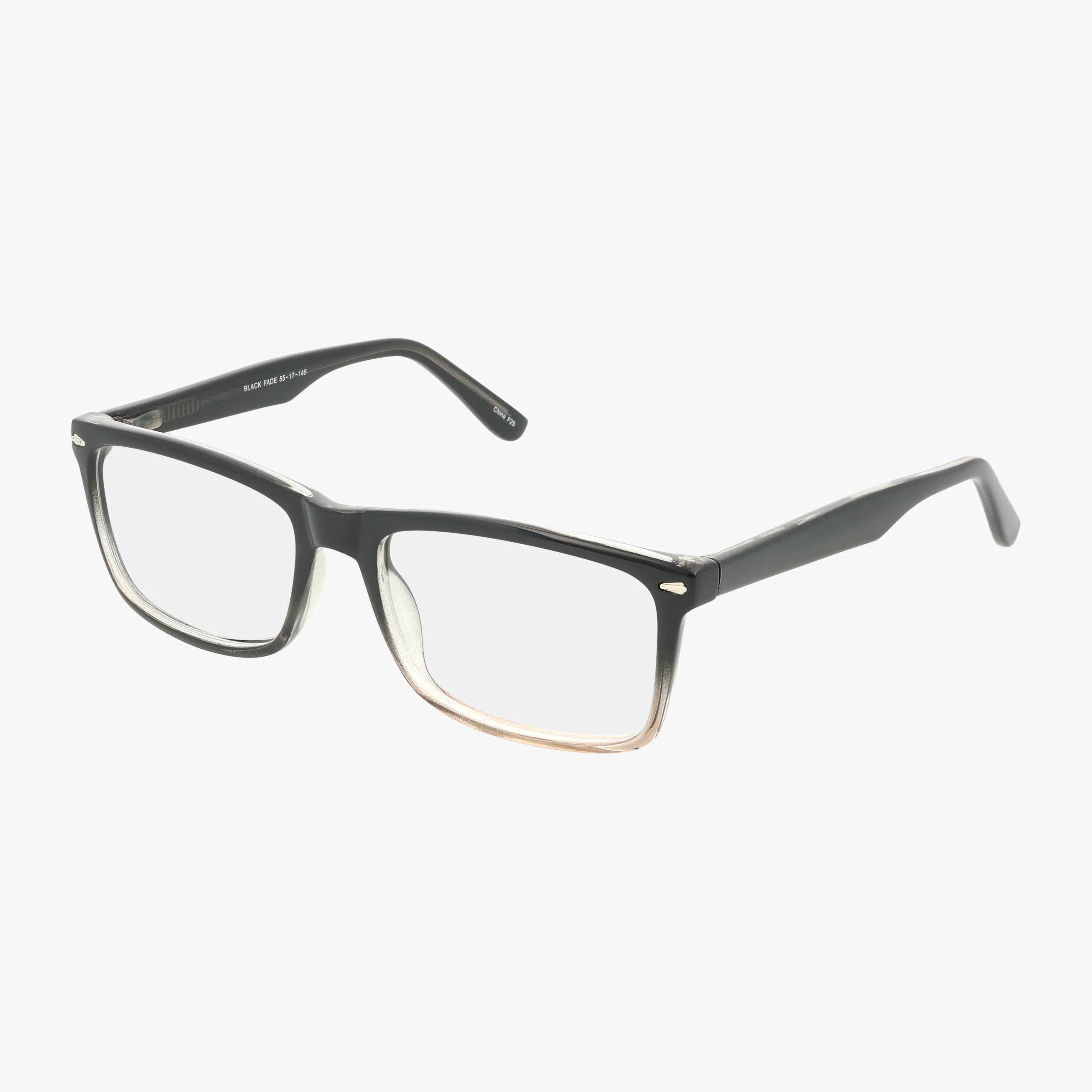 The 81 eyeglasses feature a refined rectangular frame—black at the top, fading to a transparent lower half—for an elegant, sophisticated look, shown against a white background.