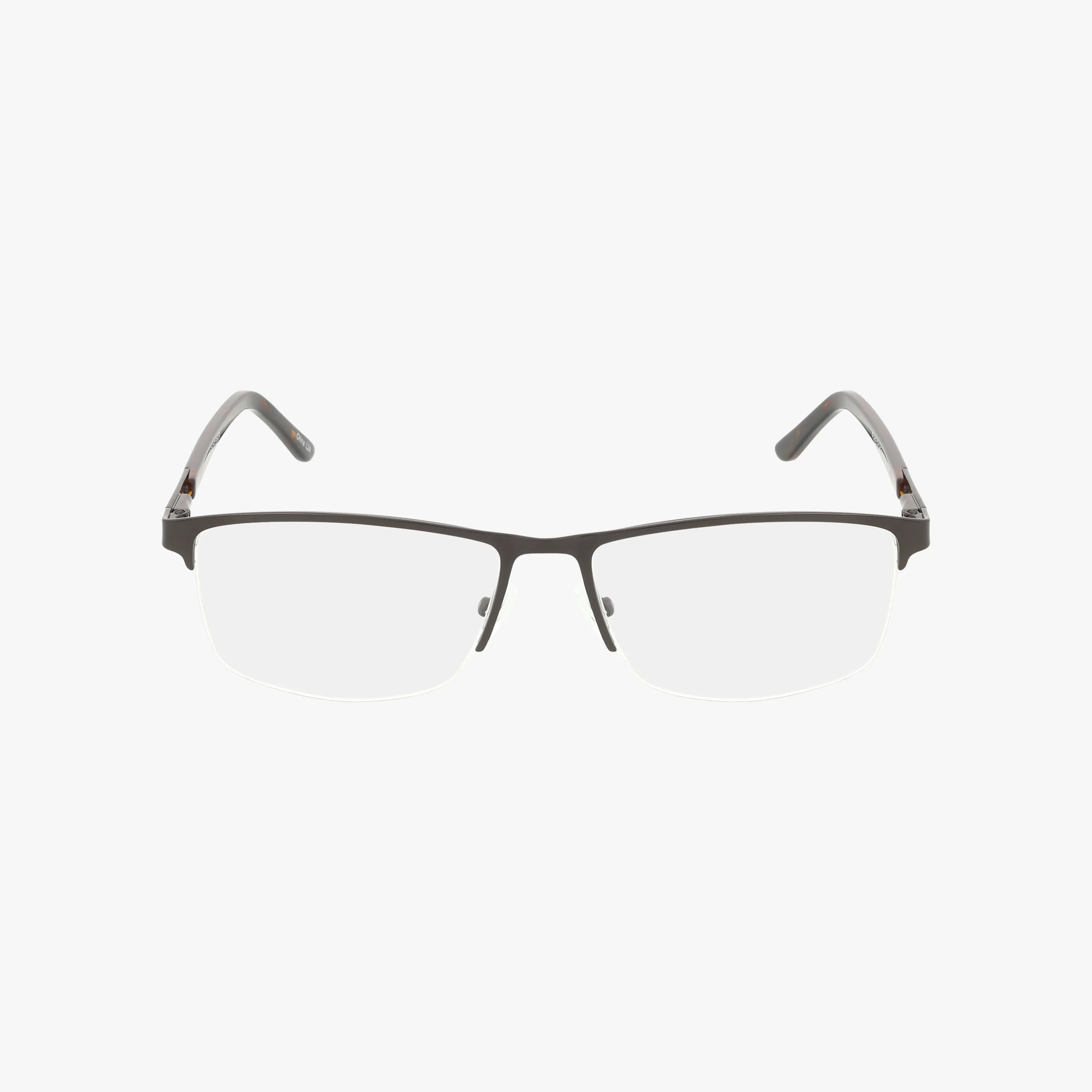 Product 694: Rectangular semi-rimless eyeglasses with thin dark frames and clear lenses, designed for durability. Displayed against a plain white background.