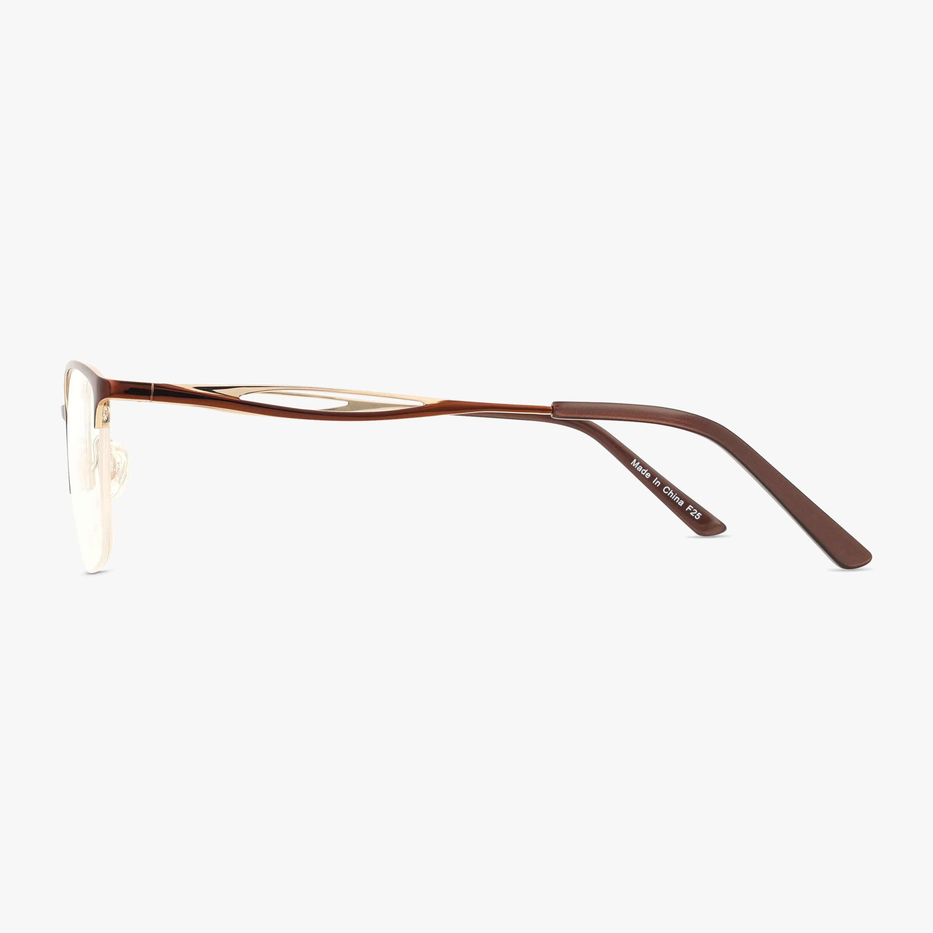 Side view of 504 eyeglasses with a stylish, lightweight brown metal frame featuring classic lines, a cutout temple design, and brown temple tips. Displayed on a plain white background.