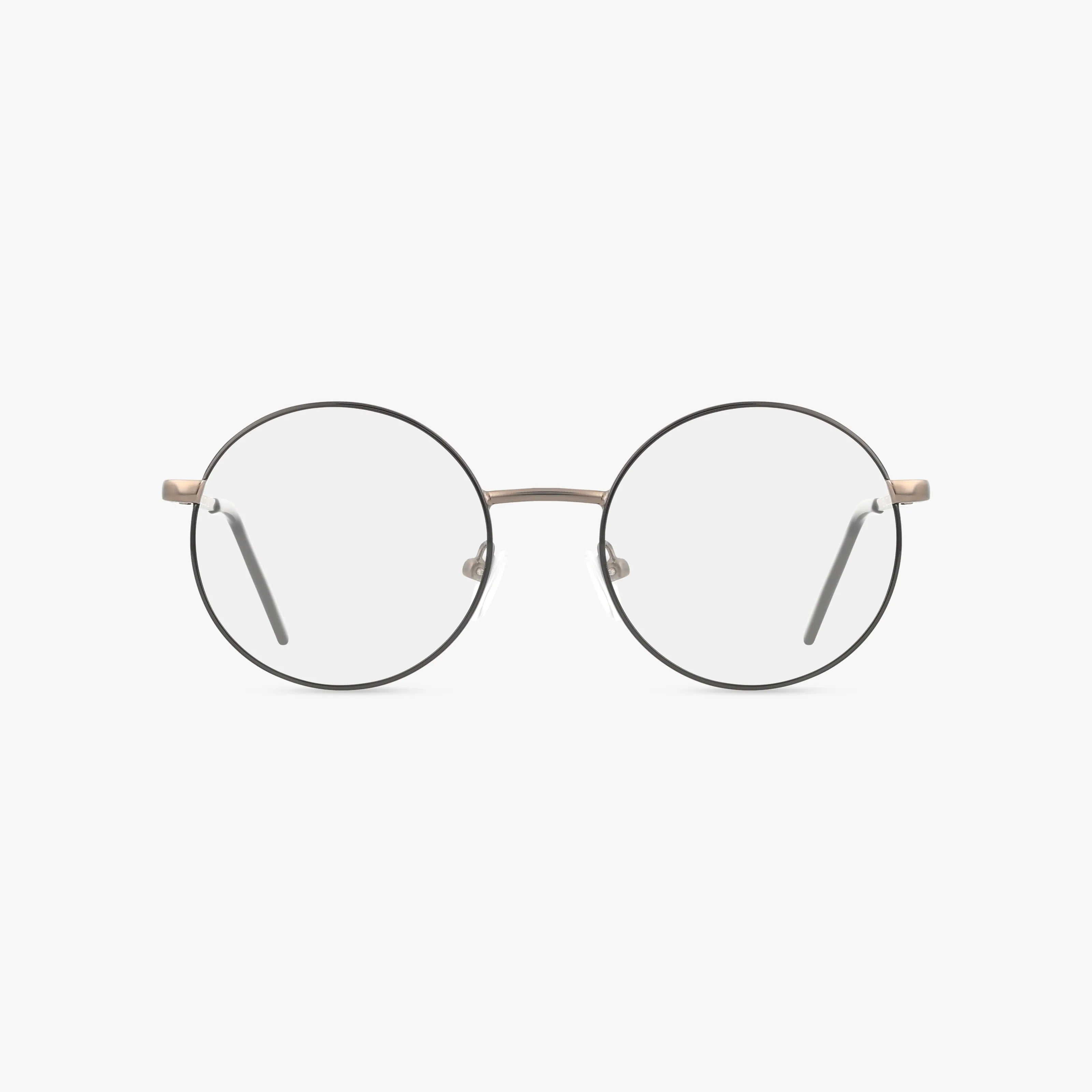 247 round eyeglasses feature thin metal frames and clear lenses, designed to help you stand out. Displayed against a plain white background.