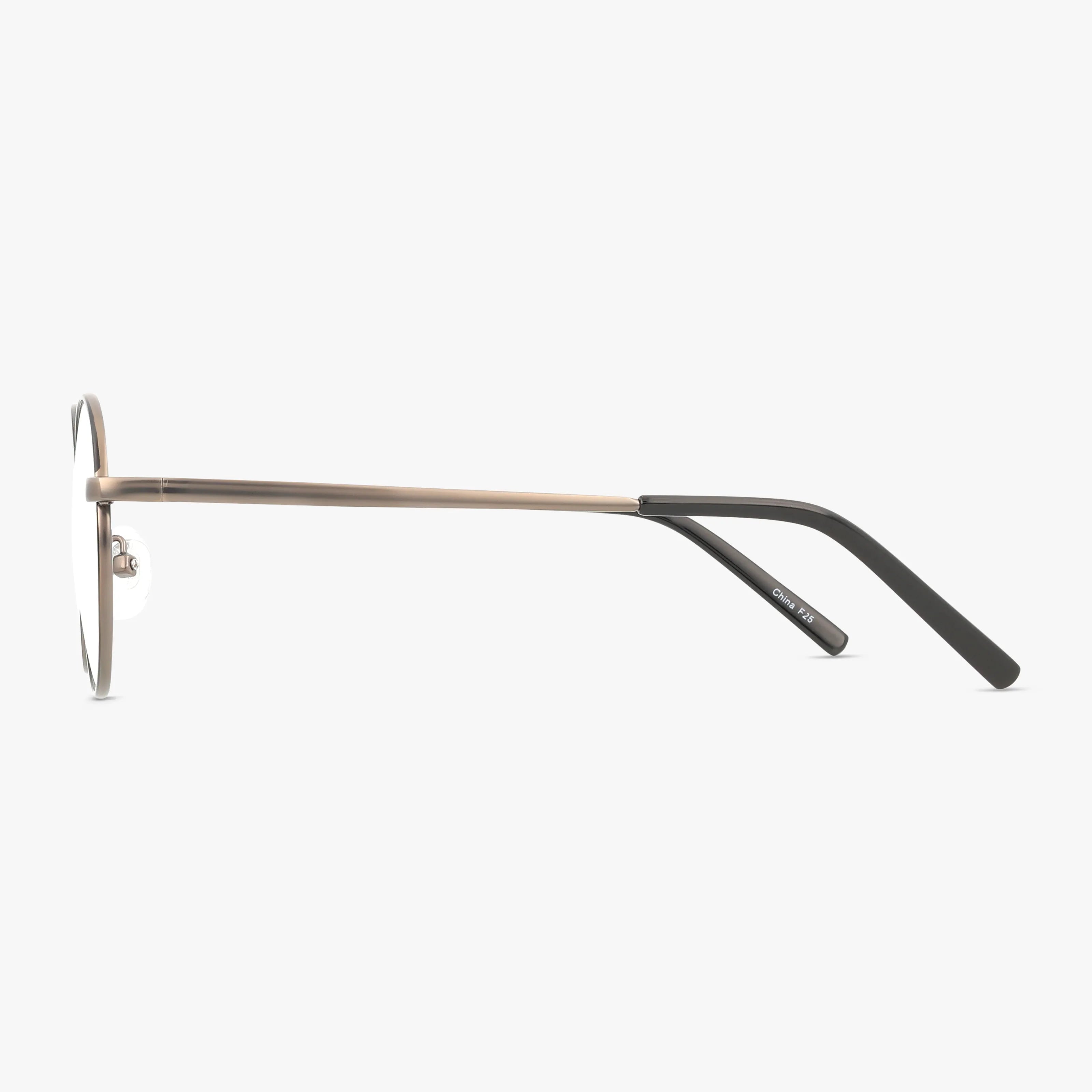 Side view of 247 round eyeglasses with thin metal frames and black temple arms, standing out as the Head of the Class against a plain white background.