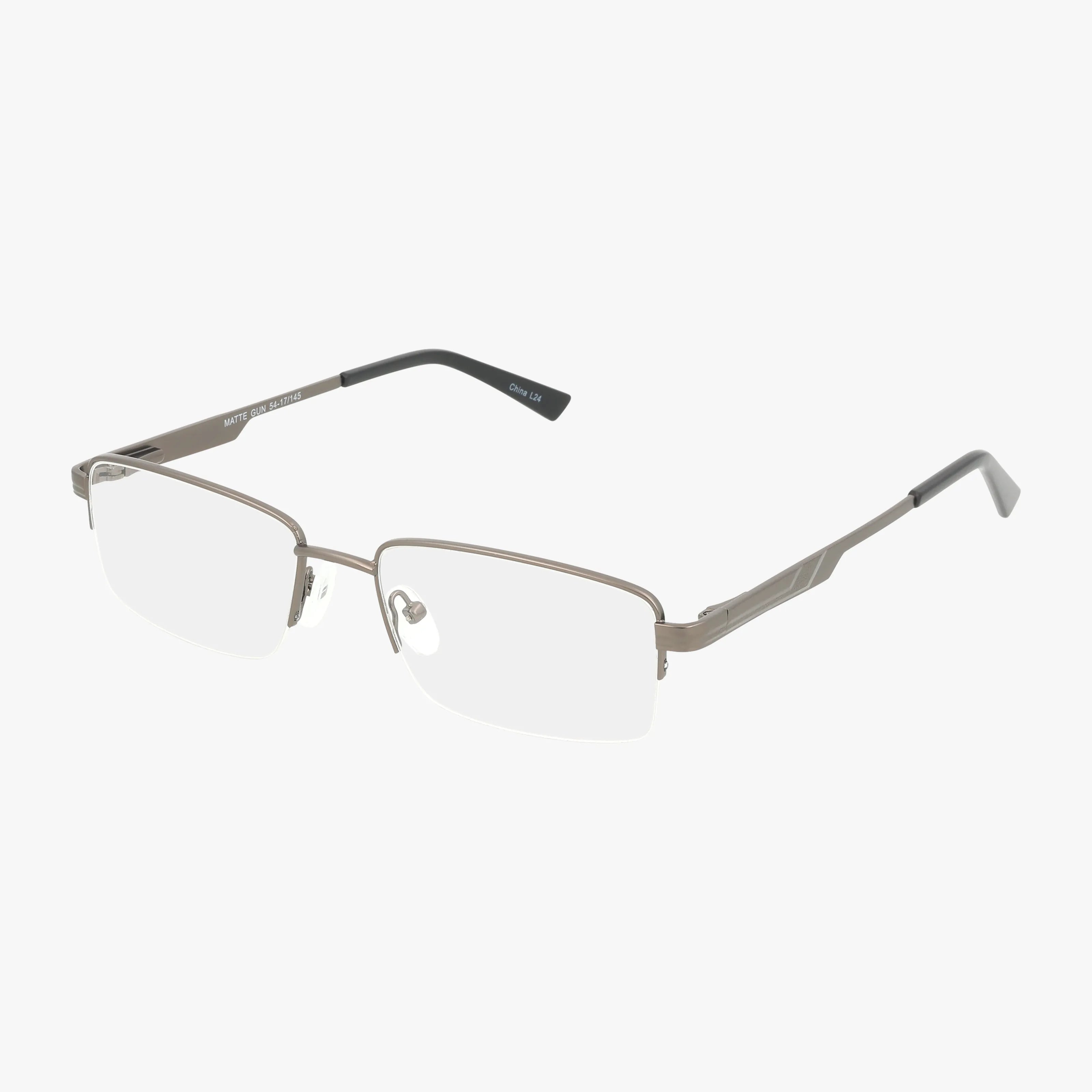 The 253 semi-rimless eyeglasses feature thin metal frames, clear lenses, and black temple tips for modern style and comfort, shown on a plain white background.