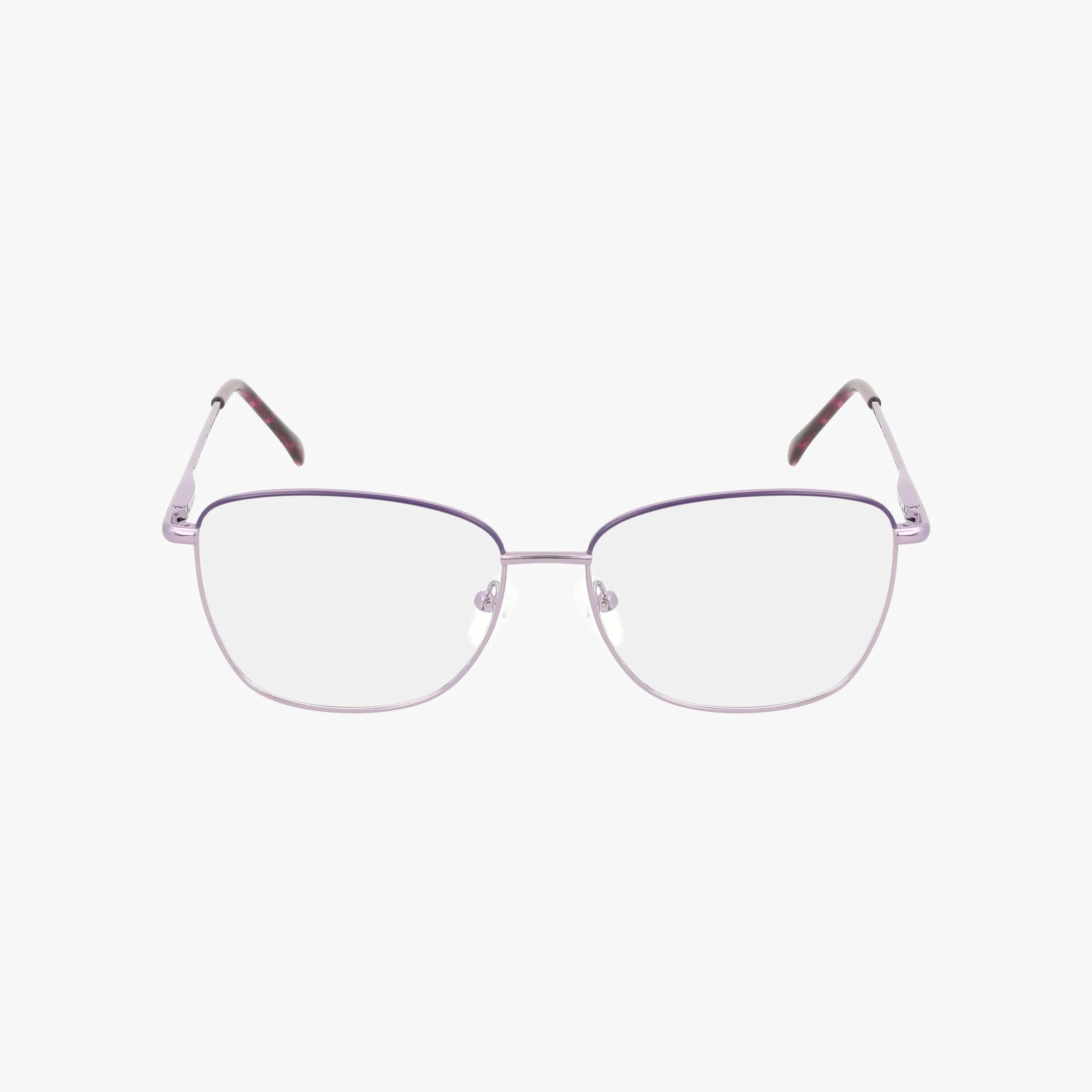 Product 259: Eyeglasses with thin, light purple metal rectangular frames and slim arms with dark tips, offering a sleek look. Displayed on a plain white background.