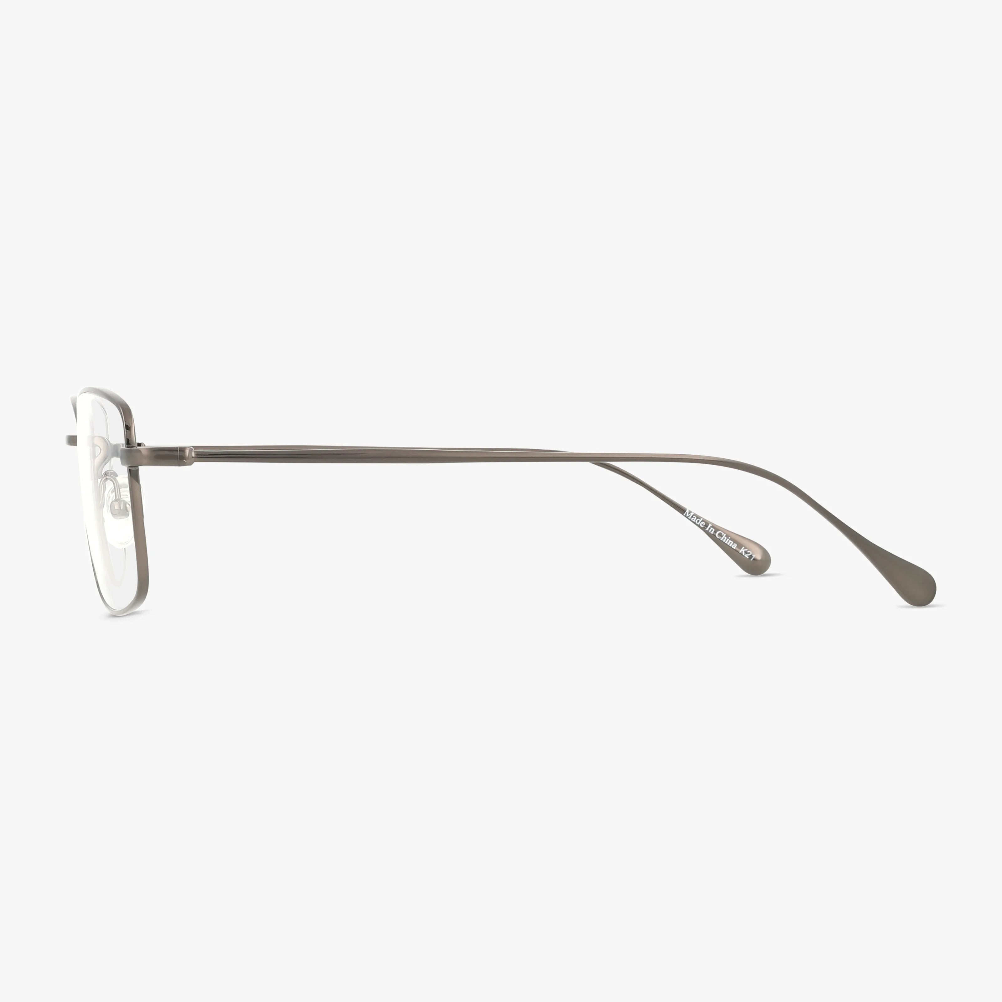 Side view of Product 161 eyeglasses with thin metallic arms and clear progressive lenses, highlighting a functional design against a plain white background.