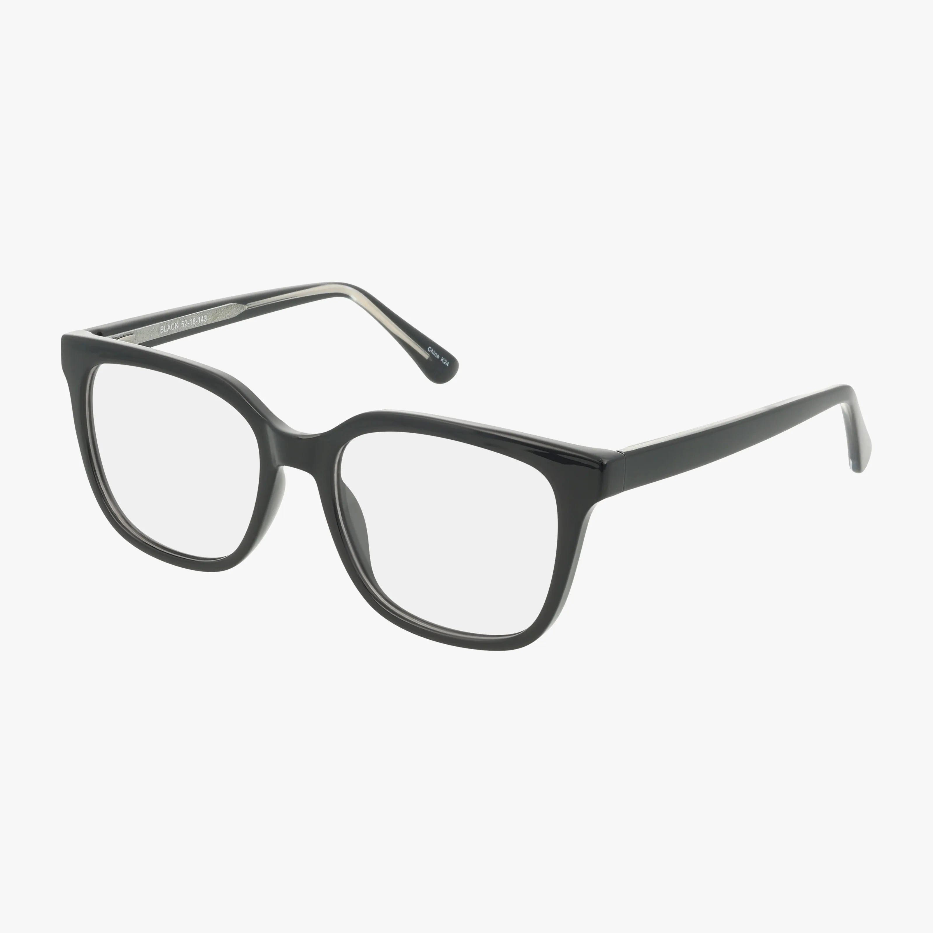 The 103 features black rectangular frames with thick, slightly curved arms and clear lenses. Displayed on a white background, these contemporary eyeglasses are perfect for daily wear.