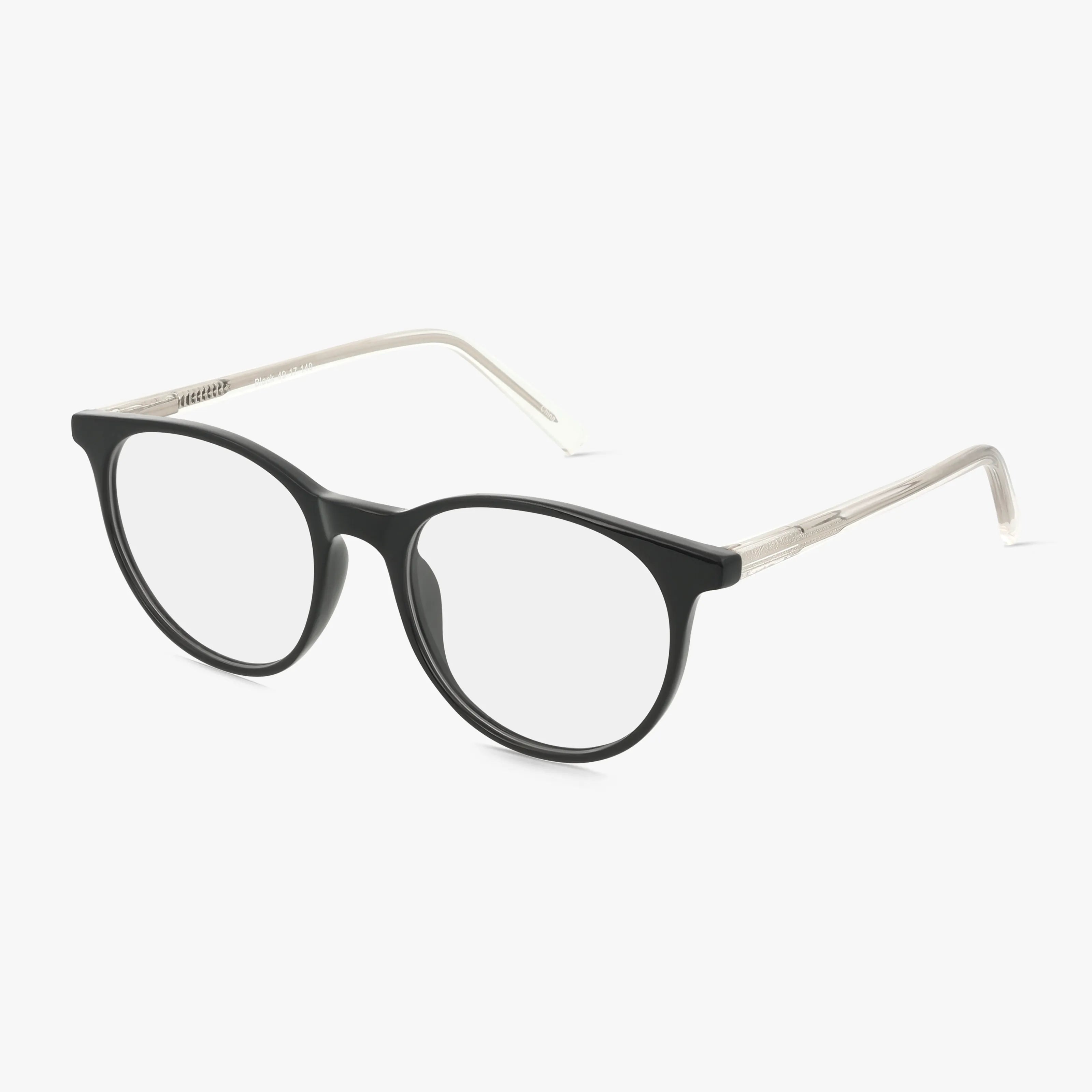 99 round eyeglasses feature black frames and clear, gently curved temples, displayed on a white background—ideal for giving any school uniform a sharp, stylish touch.