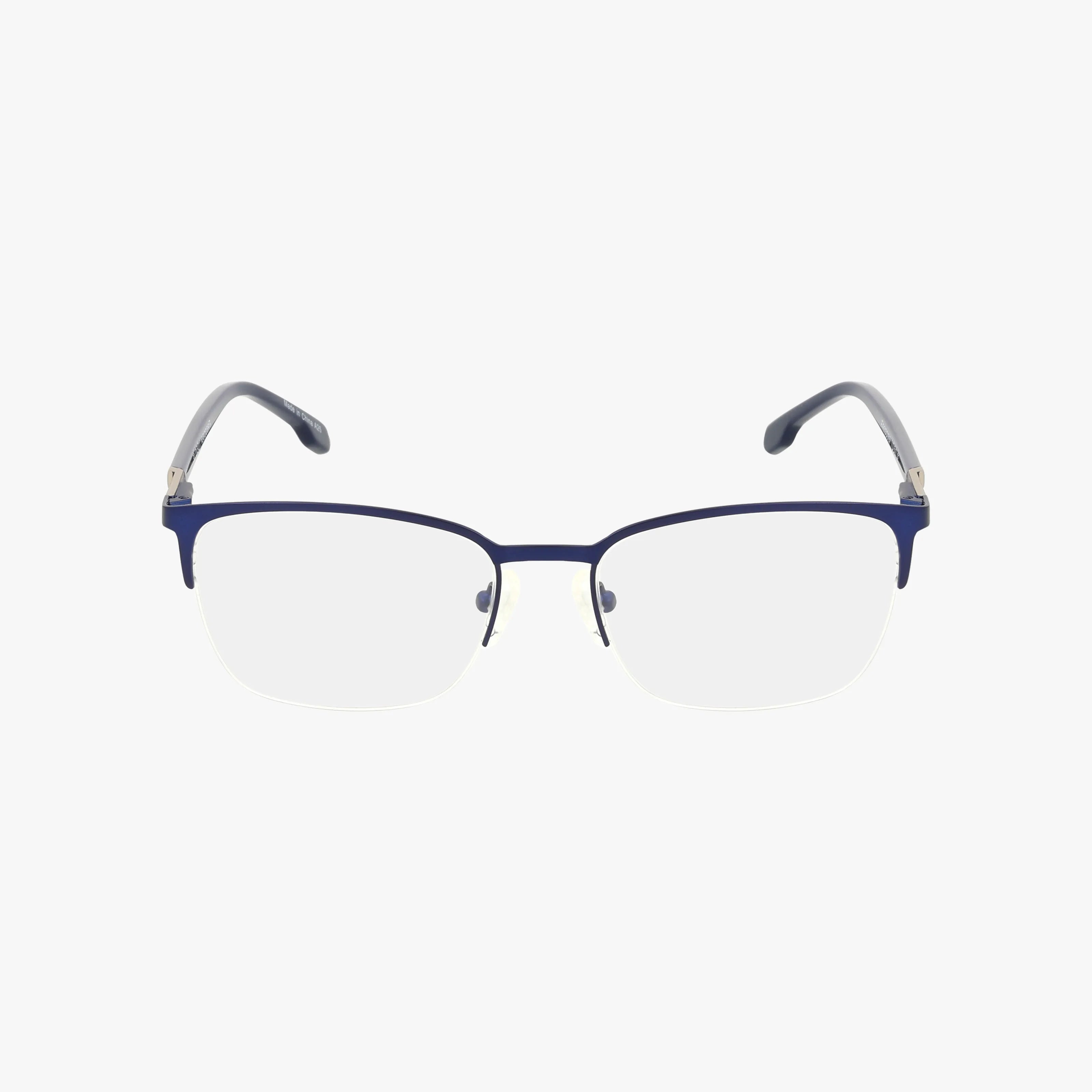 The 1050 eyeglasses feature resilient frames, rectangular clear lenses, navy blue upper frames, and gray temple arms, all set against a plain white background.