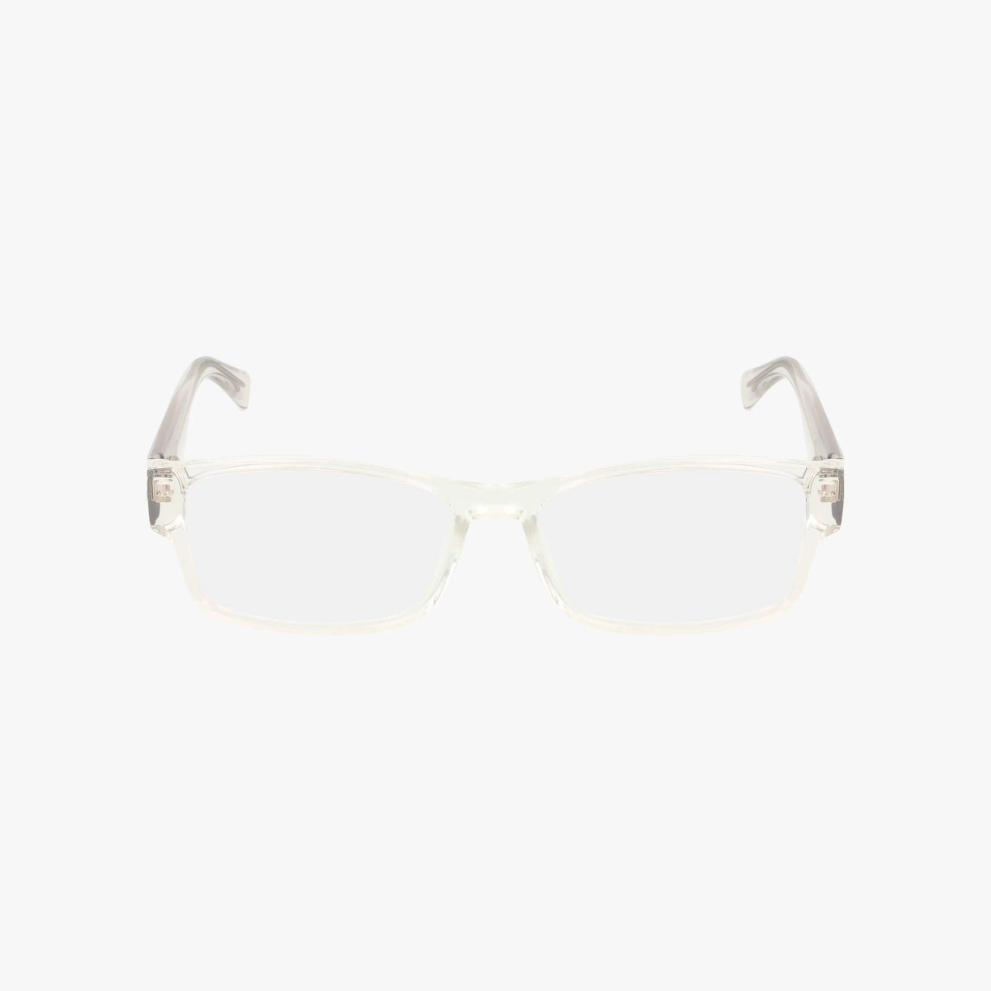 Style meets function in the 111 eyeglasses—clear, rectangular frames and temples, shown from the front against a white background—for a distinct and modern look.
