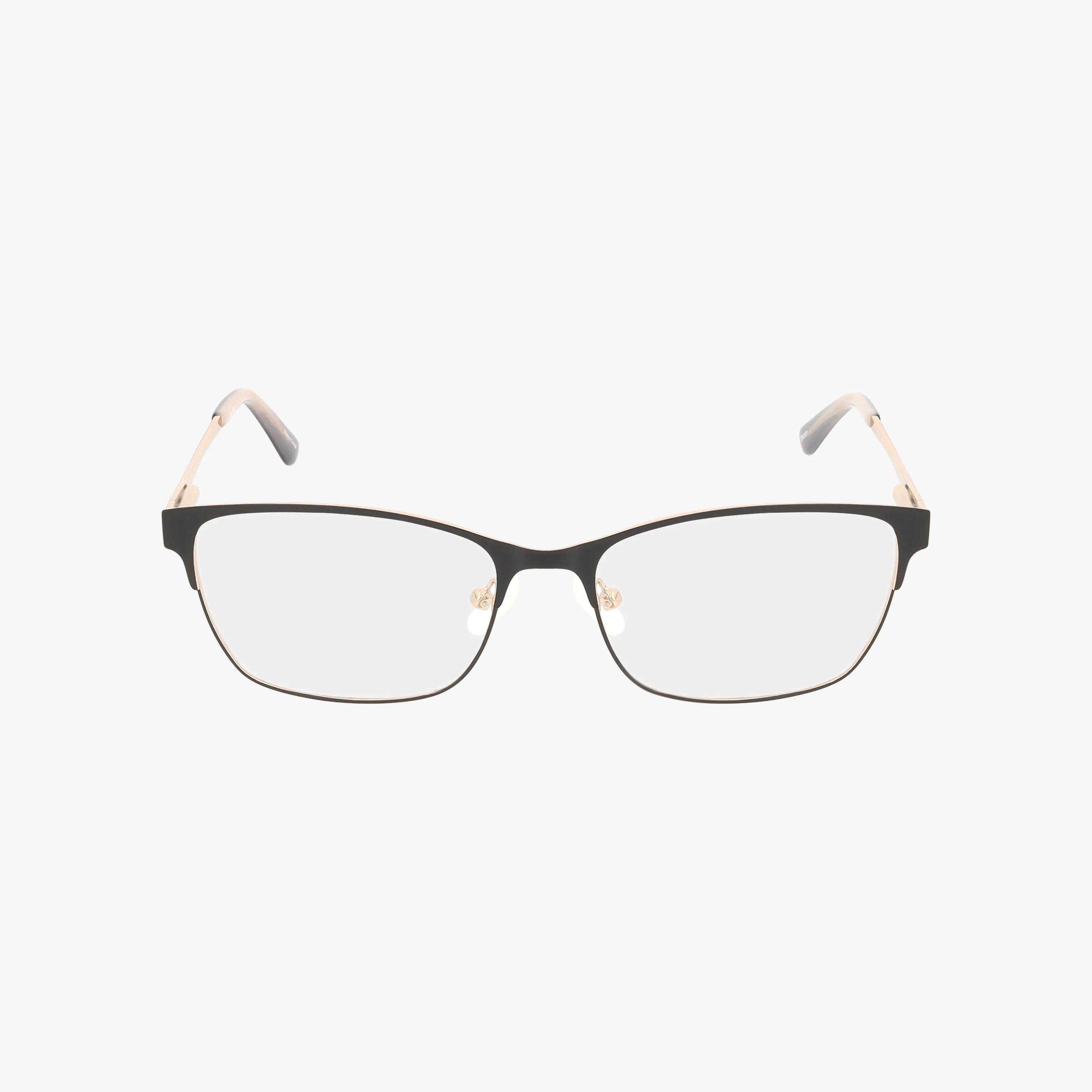 The GLENMORE features rectangular eyeglasses with thin, dark metal frames and light-colored temple arms, displayed against a plain white background.