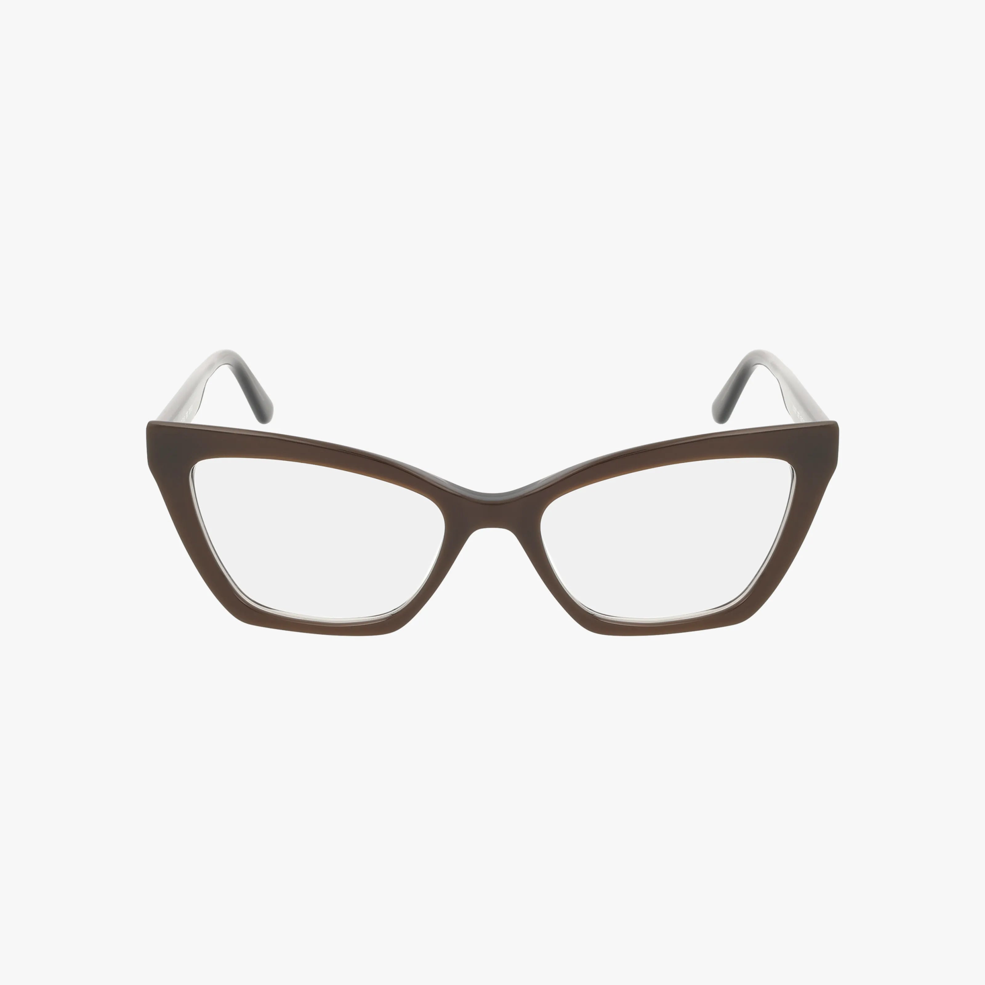The KL6063 brown cat-eye eyeglass frames feature clear lenses, a stylish design, and a secure fit, shown against a plain white background.