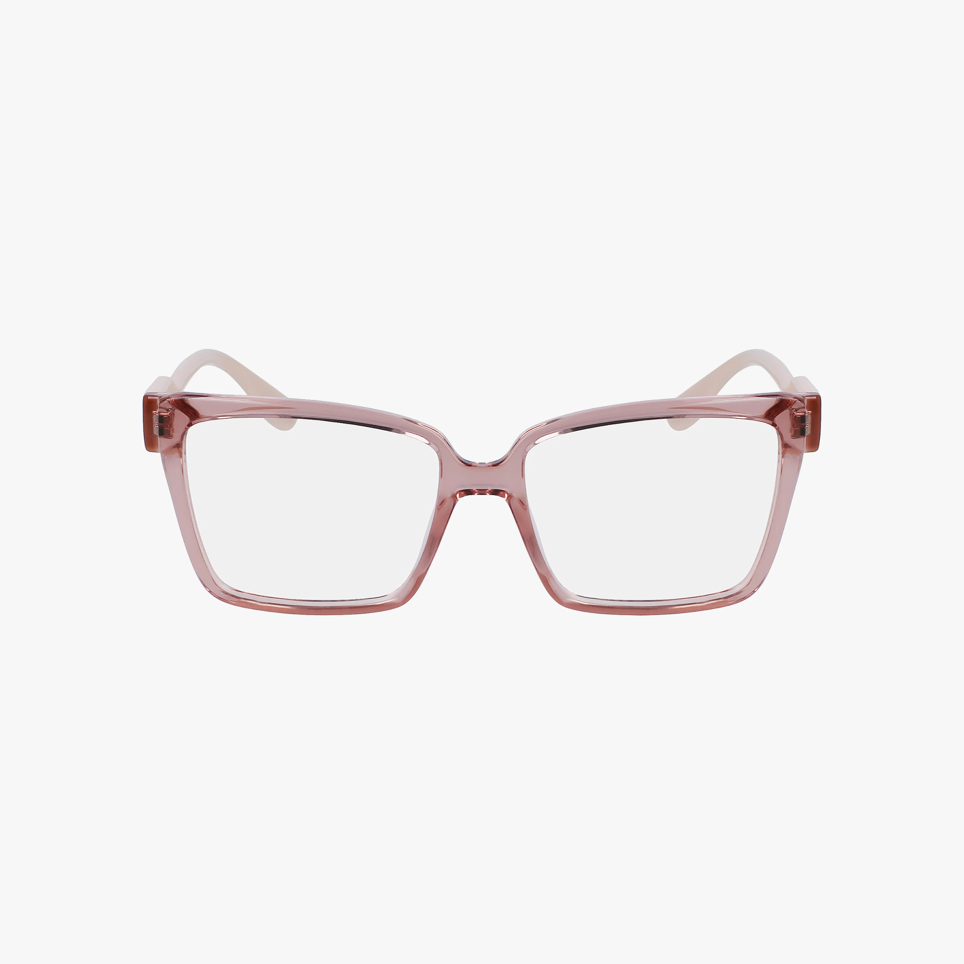The KL6110 is a pair of rectangular, transparent pink eyeglasses with clear lenses and a lightweight frame, displayed from the front on a white background.