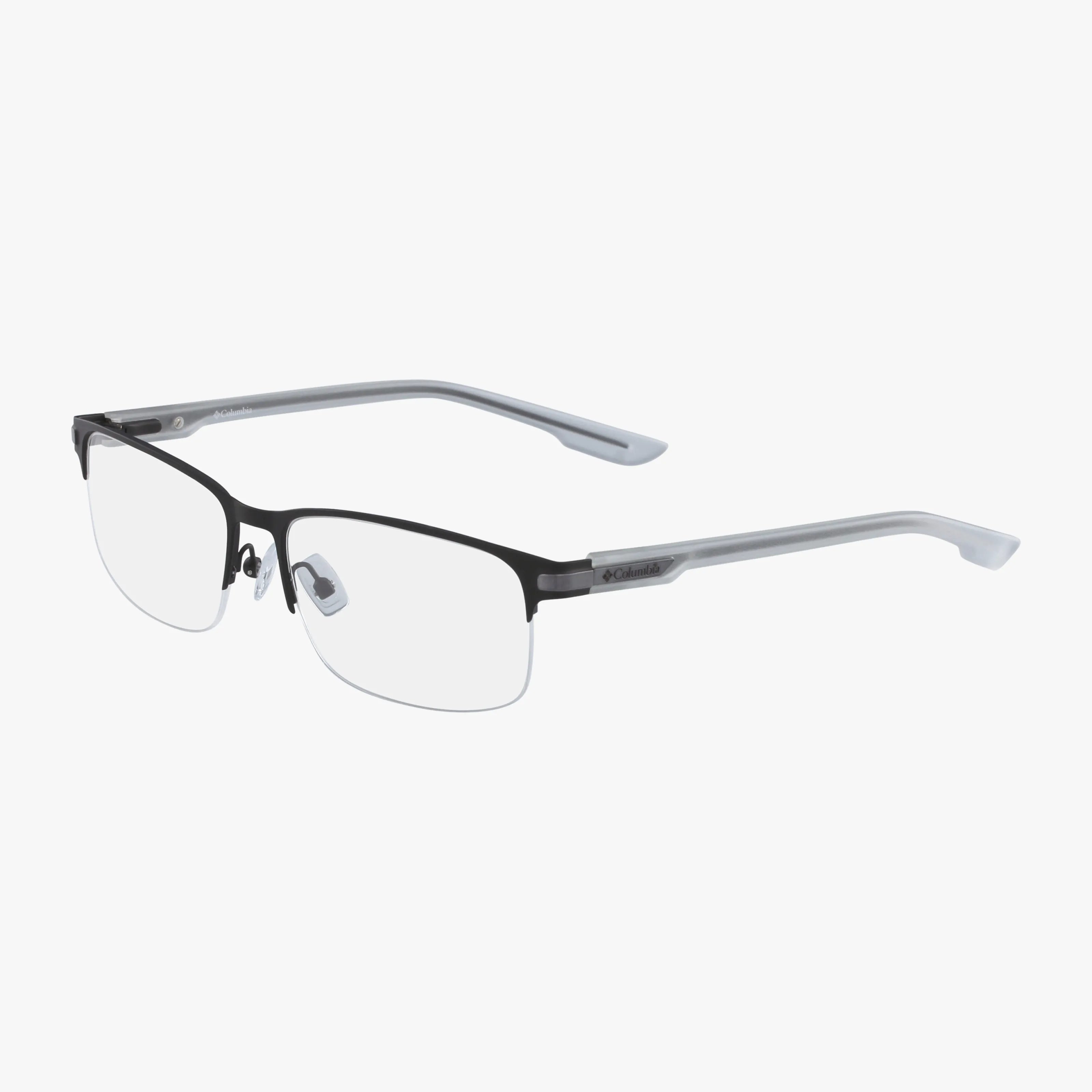The C3015 features a rectangular semi-rimless design with a black metal upper frame and clear, gently curved plastic arms, shown against a plain white background.