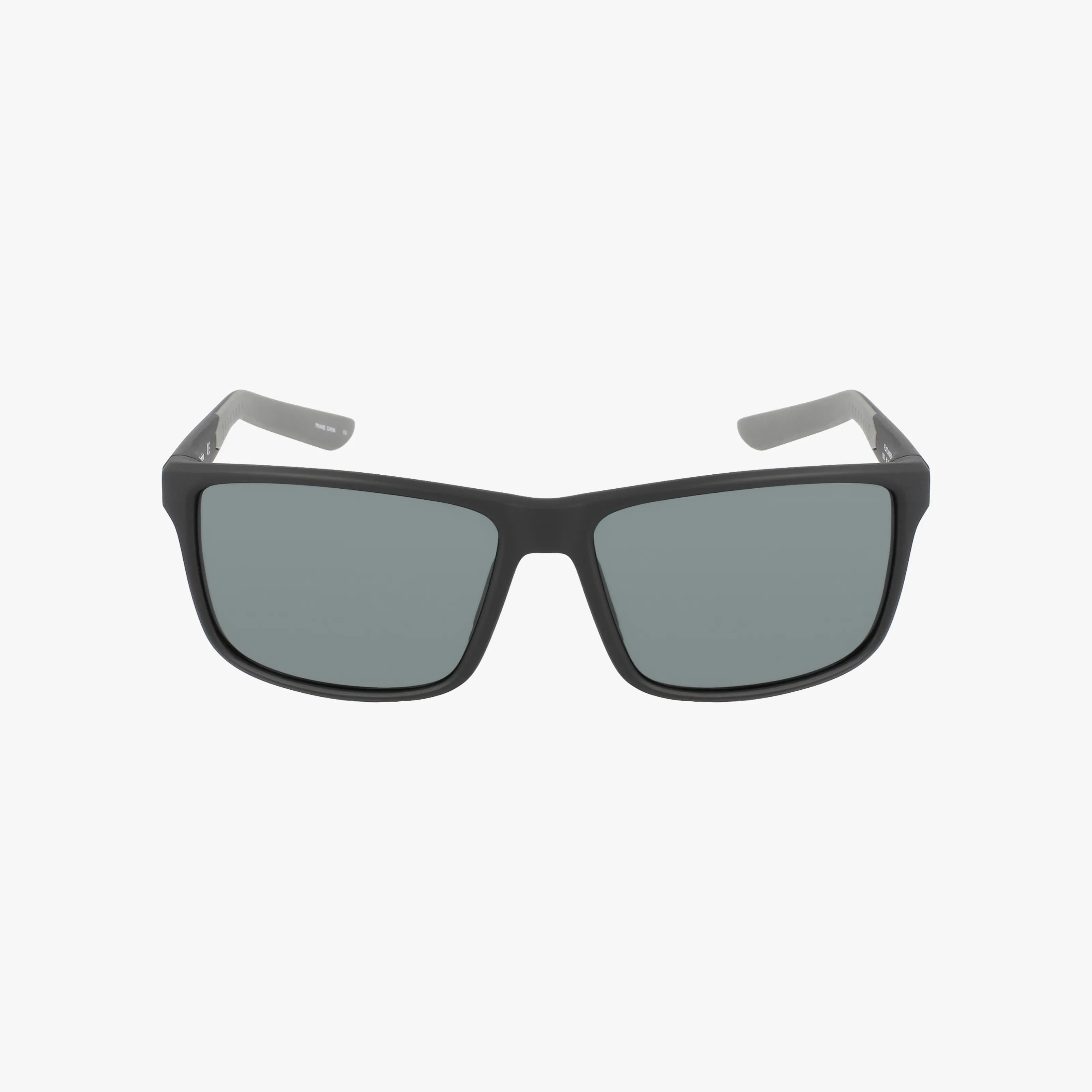 Front view of C543S rectangular black-framed sunglasses with dark tinted lenses highlights their classic design on a plain white background.