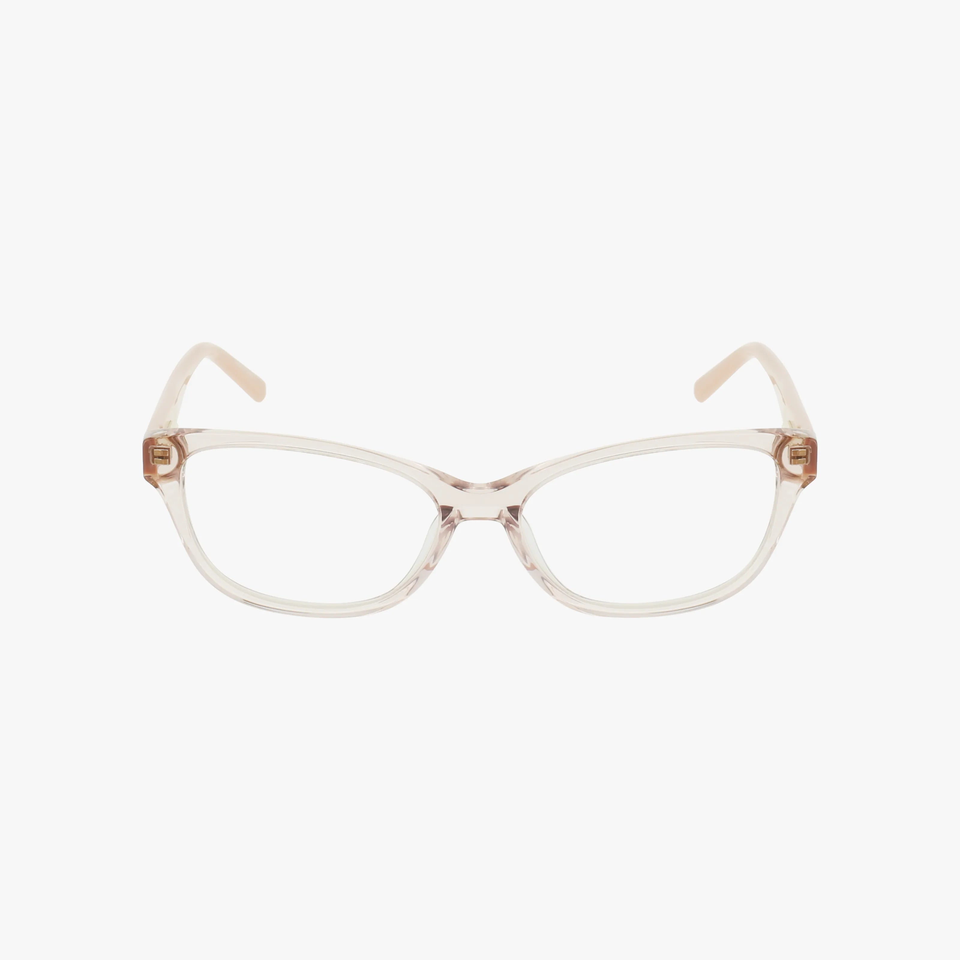 The DKNY DK5011 glasses feature clear, rectangular lenses with light pink frames, shown on a white background—ideal for anyone looking for chic designer eyewear.