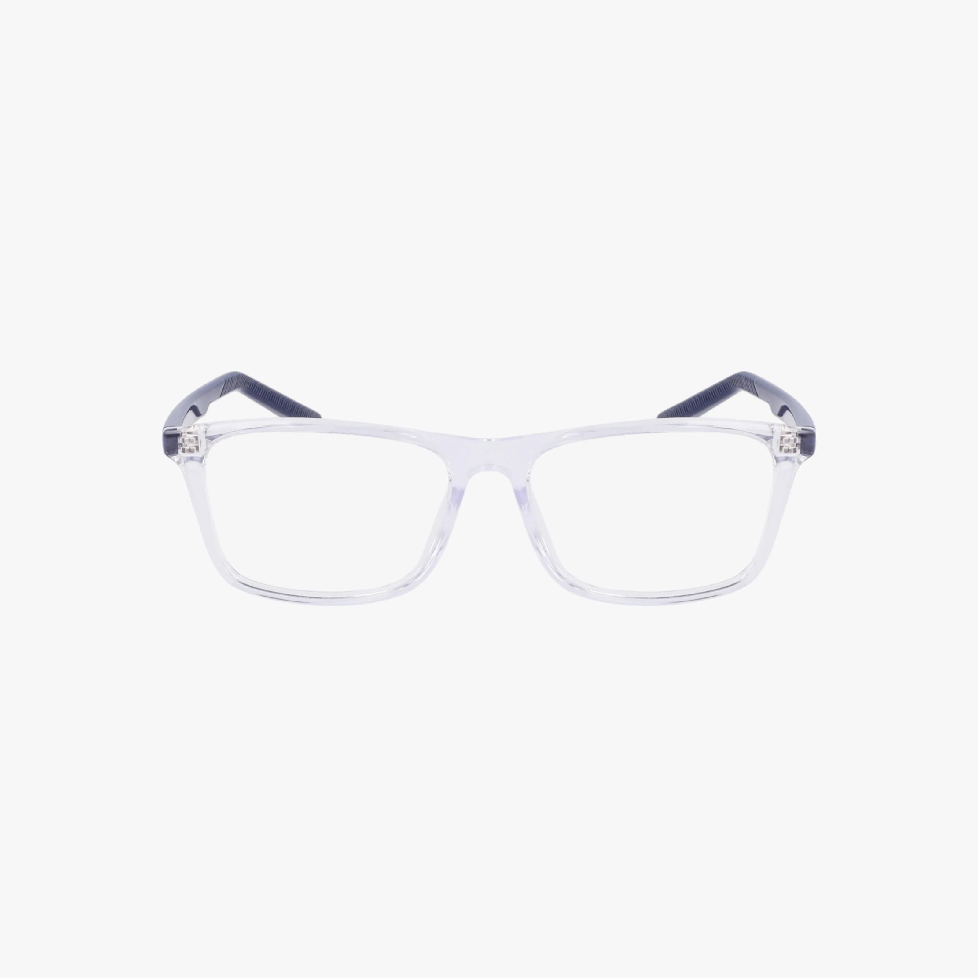 The NIKE 5544 features clear rectangular eyeglasses with transparent frames and black arms, displayed front-facing on a plain white background—perfect for gaining a competitive edge at work and play.
