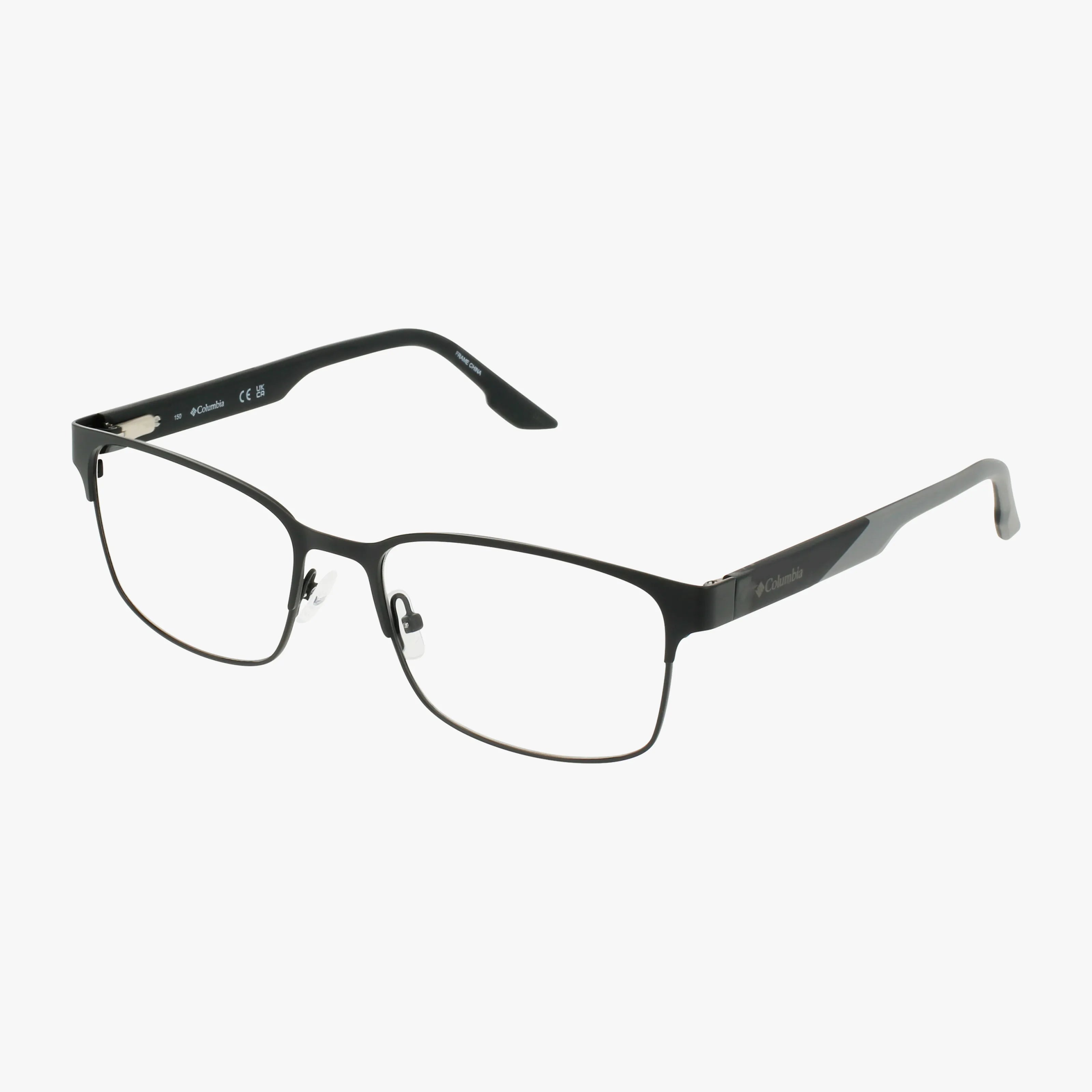 The C3044 eyeglasses feature a black rectangular design with a lightweight thin metal frame, clear lenses, adjustable nose pads, and straight temples—perfect for everyday wear and shown on a white background.