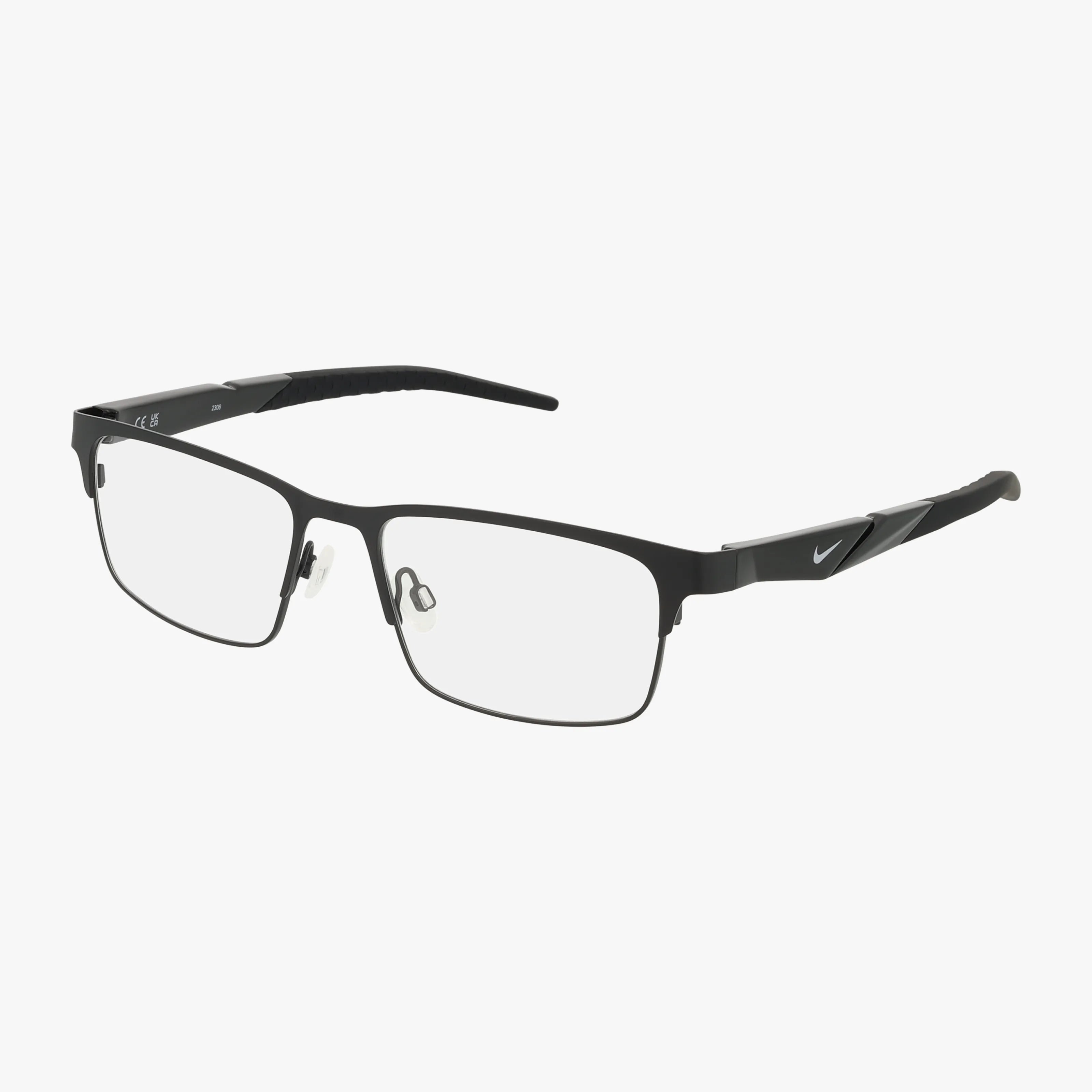The NIKE 8154 features a rectangular black metal frame, clear lenses, adjustable nose pads, and a small white Nike swoosh logo on the temples.