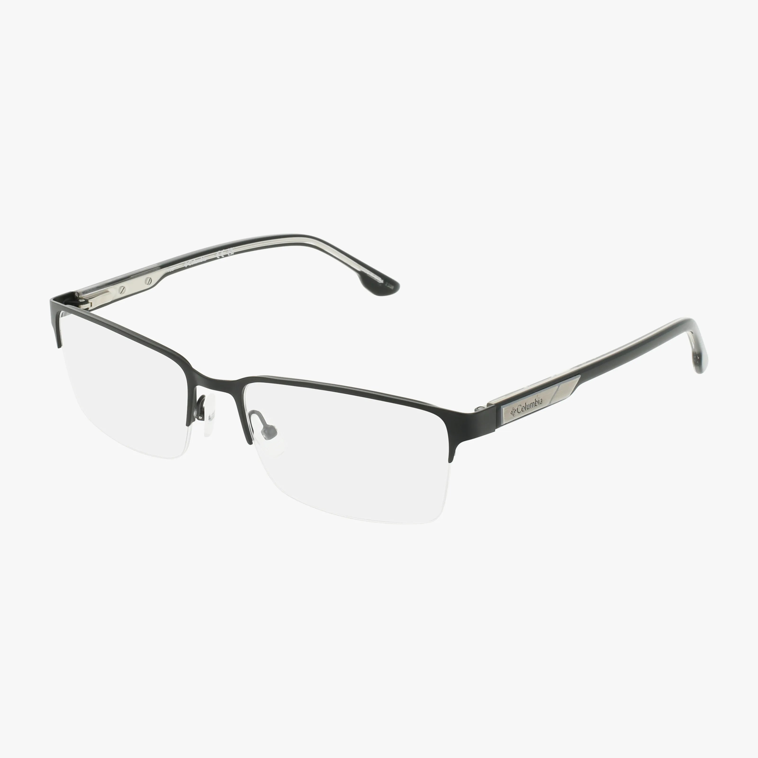 The C3047 eyeglasses feature a rectangular, semi-rimless design with a durable black frame and silver temple accents, displayed on a white background.