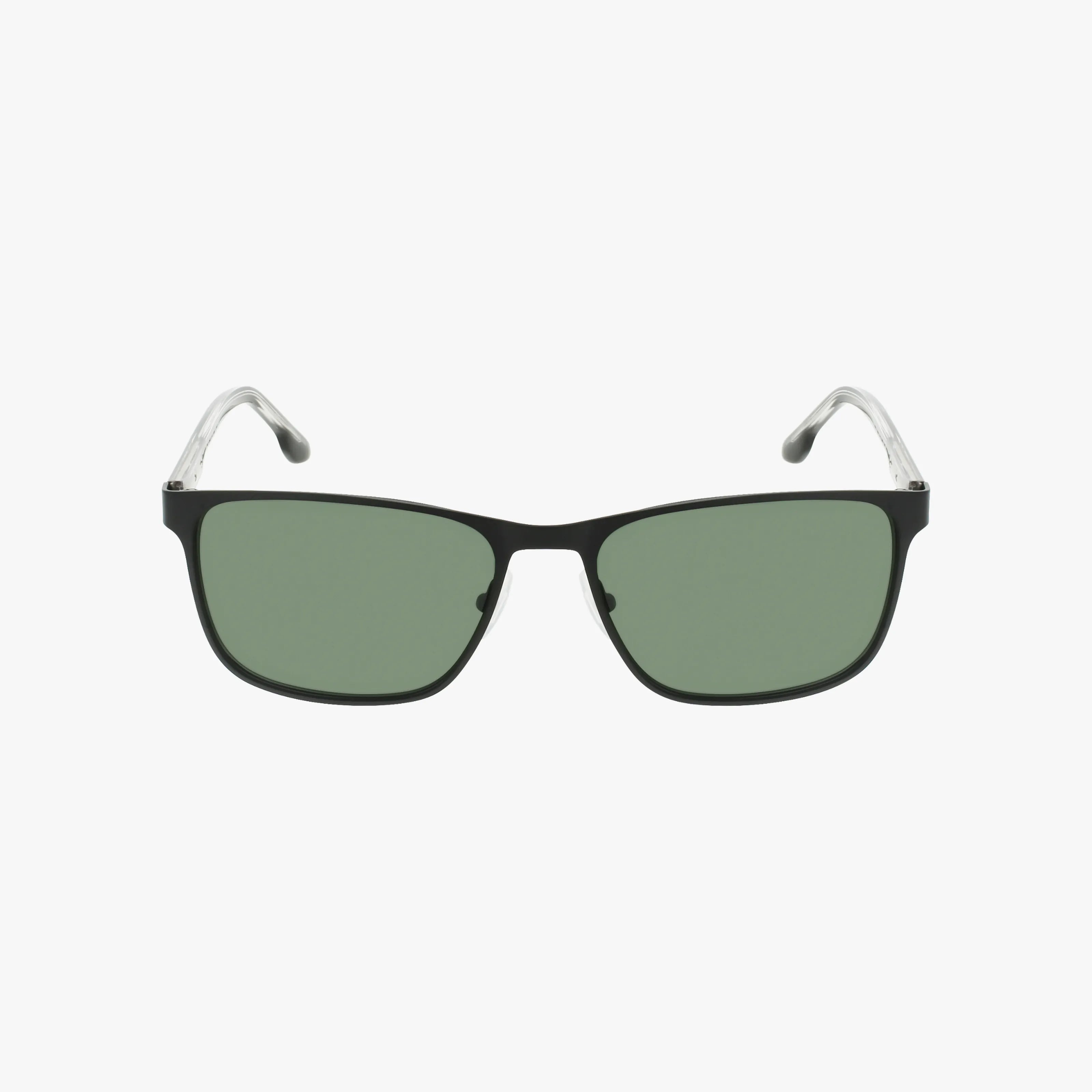 The C126S rectangle sunglasses feature black frames, clear temple arms, and green-tinted lenses for stylish UV protection and vision benefits, displayed on a white background.