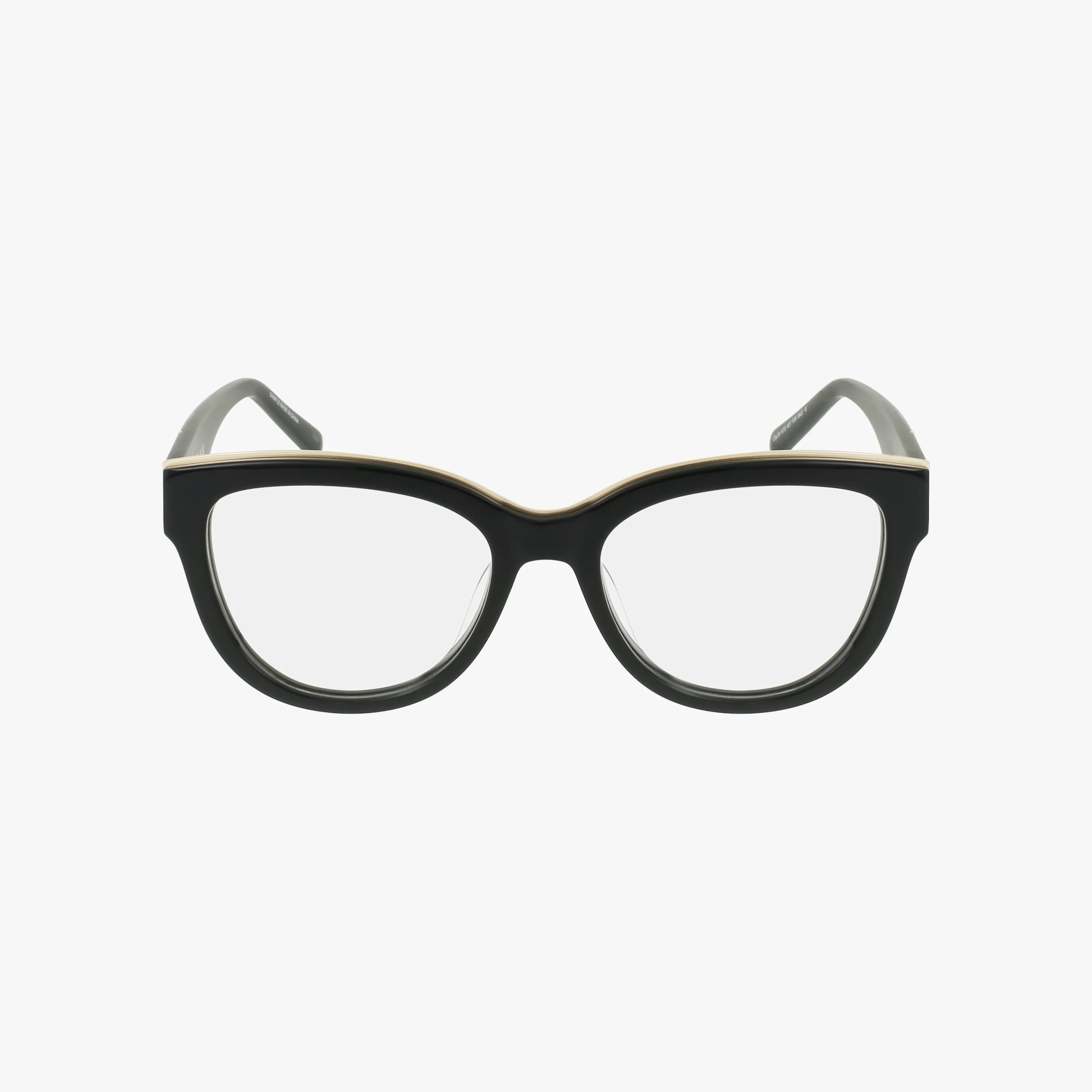 A pair of black cat-eye DKNY DK5064 eyeglass frames with clear blue light lenses, seen from the front on a plain white background.