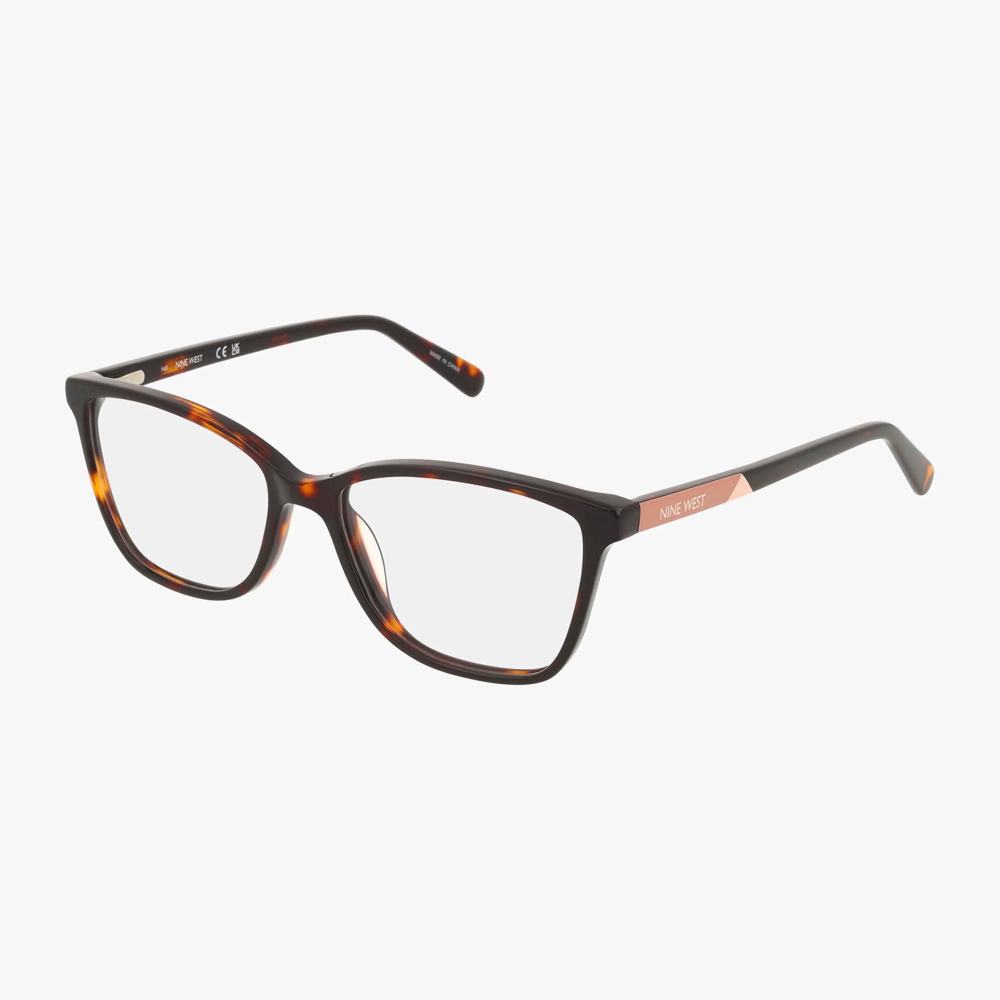 The NW5226 eyeglasses feature a modern rectangular tortoiseshell frame, clear prescription lenses, and pink accents on the arms, displayed against a white background.