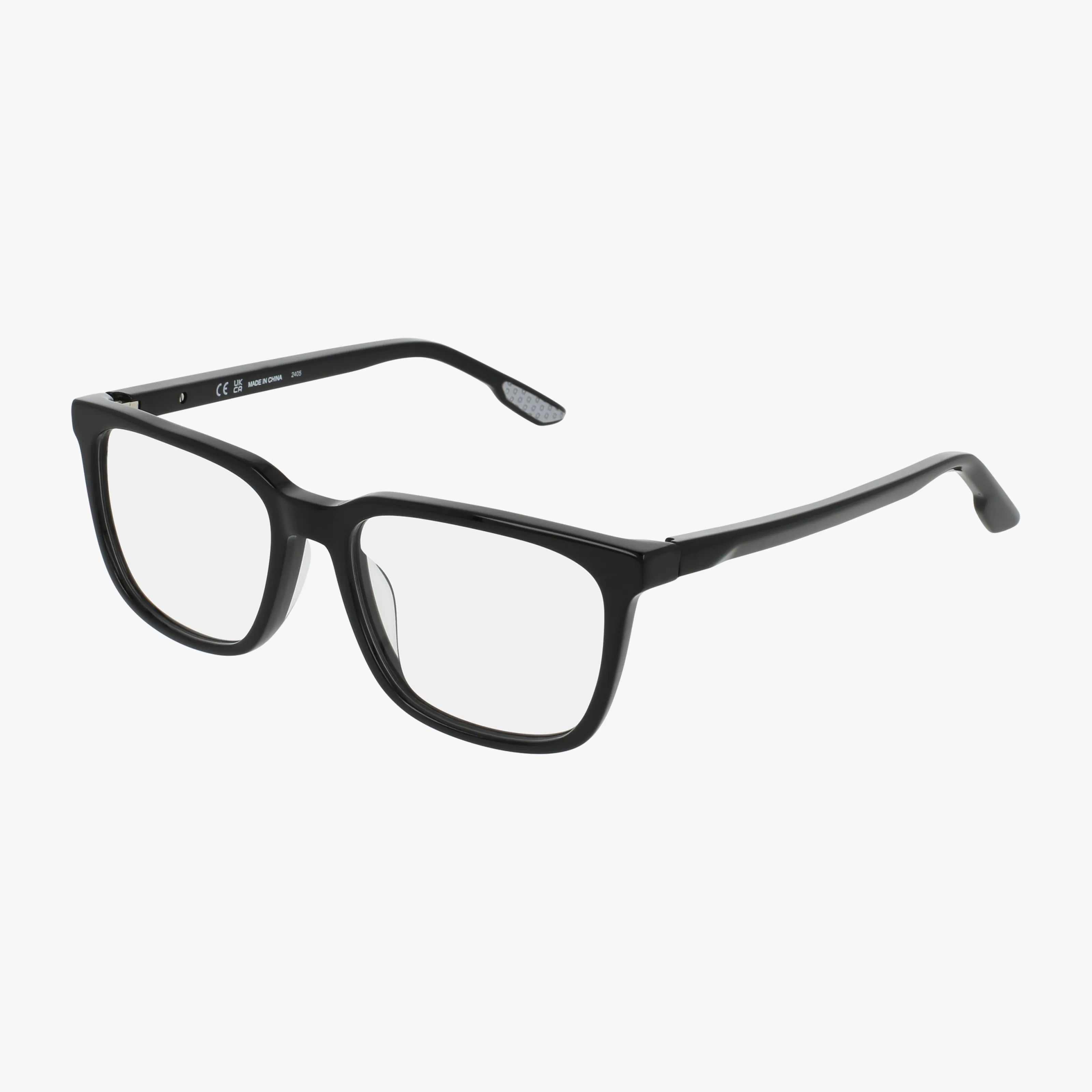 The NIKE 5056 is a pair of black rectangular eyeglasses with clear lenses, featuring a versatile eyewear frame, displayed on a white background.