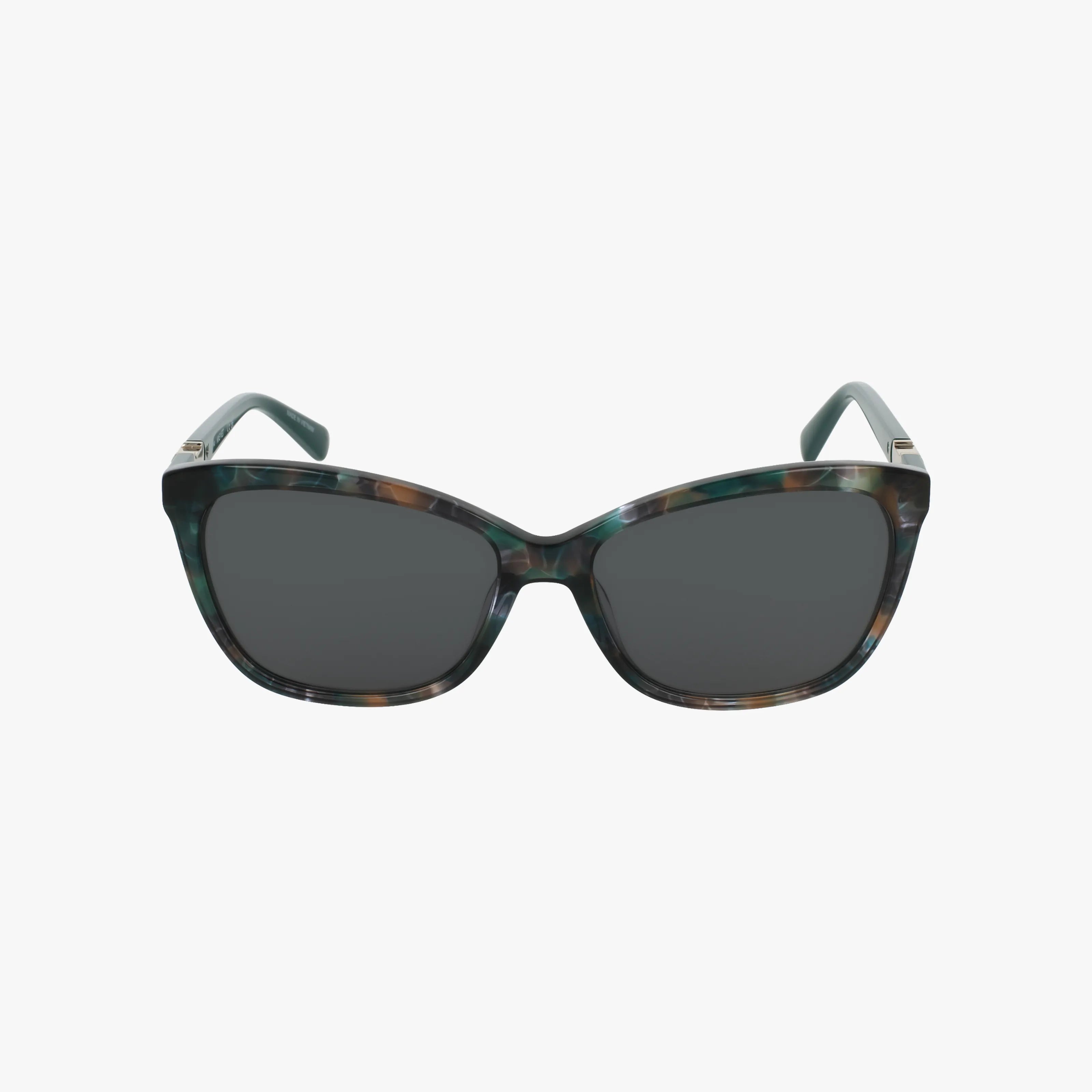 NW667S are stylish cat-eye sunglasses with dark premium lenses and a glossy, green and brown tortoiseshell-patterned frame, shown against a plain white background.
