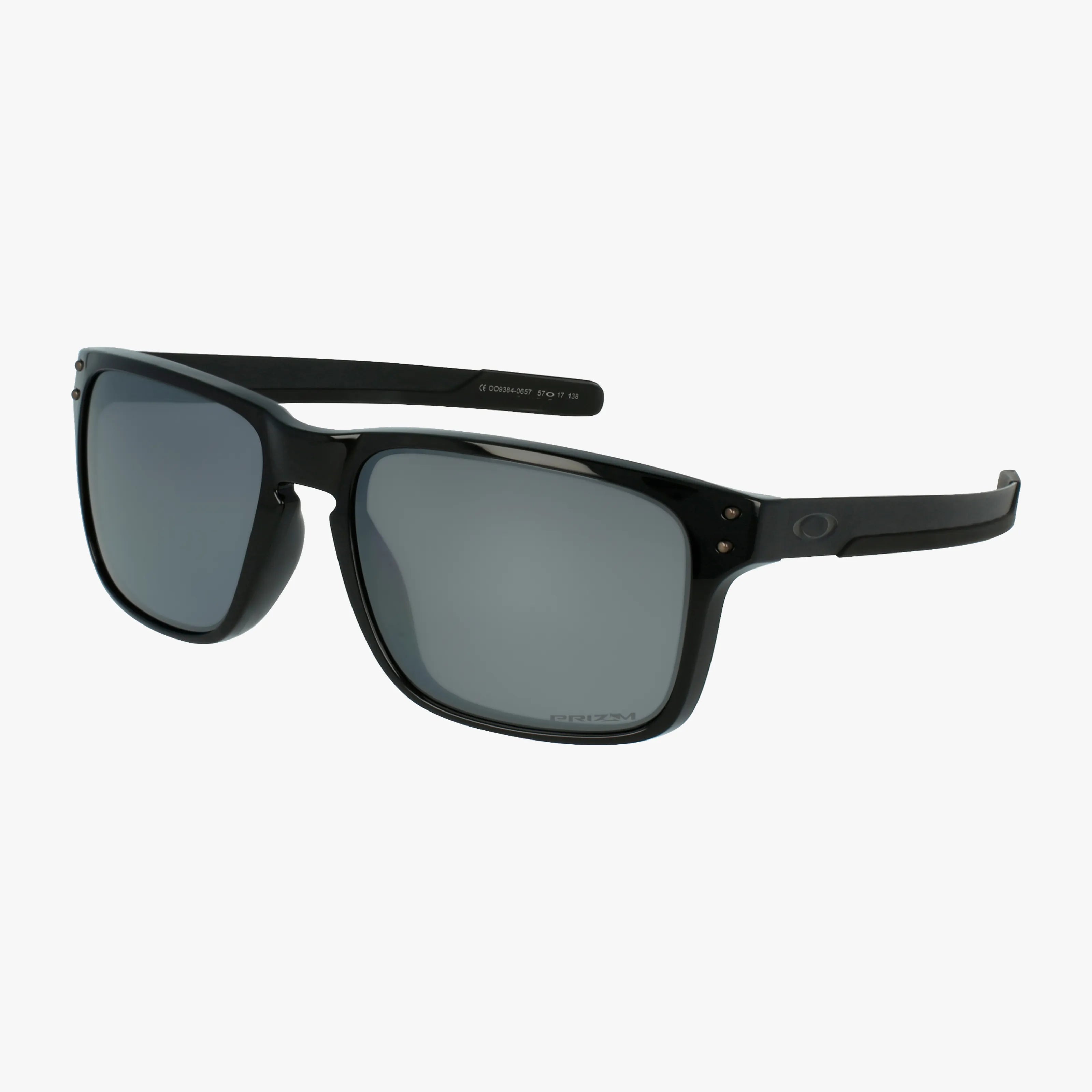 The OO9384 HOLBROOK features black rectangular stylish sunglasses with dark lenses and a sleek, modern frame, shown on a white background.