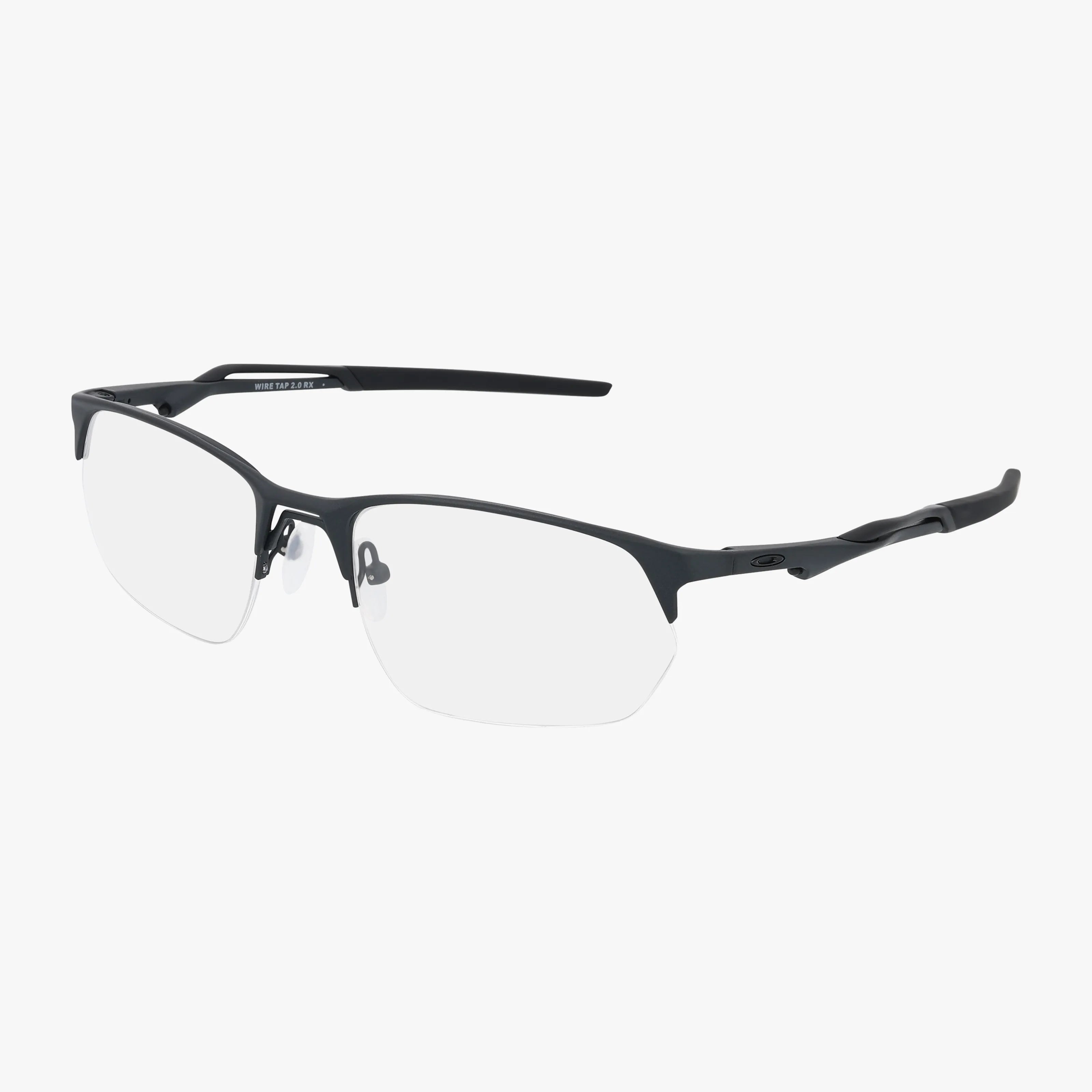 The OX5152 features a sleek black semi-rimless metal frame, clear lenses, and curved temple arms for lightweight, versatile eyewear, displayed on a plain white background.