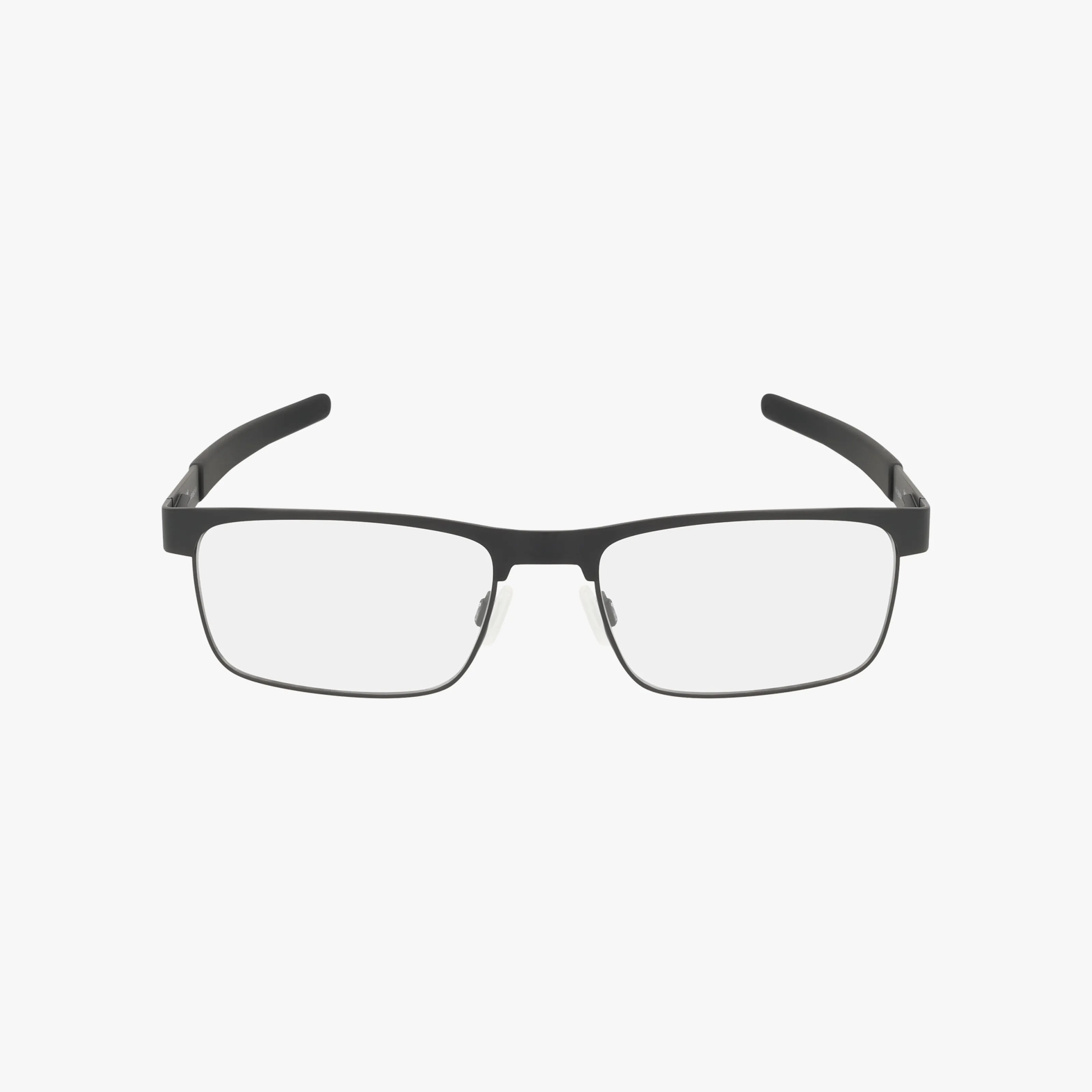 The OX5153 METAL PLATE TI is a pair of black rectangular eyeglasses with a lightweight frame and clear lenses, shown from the front against a plain white background.
