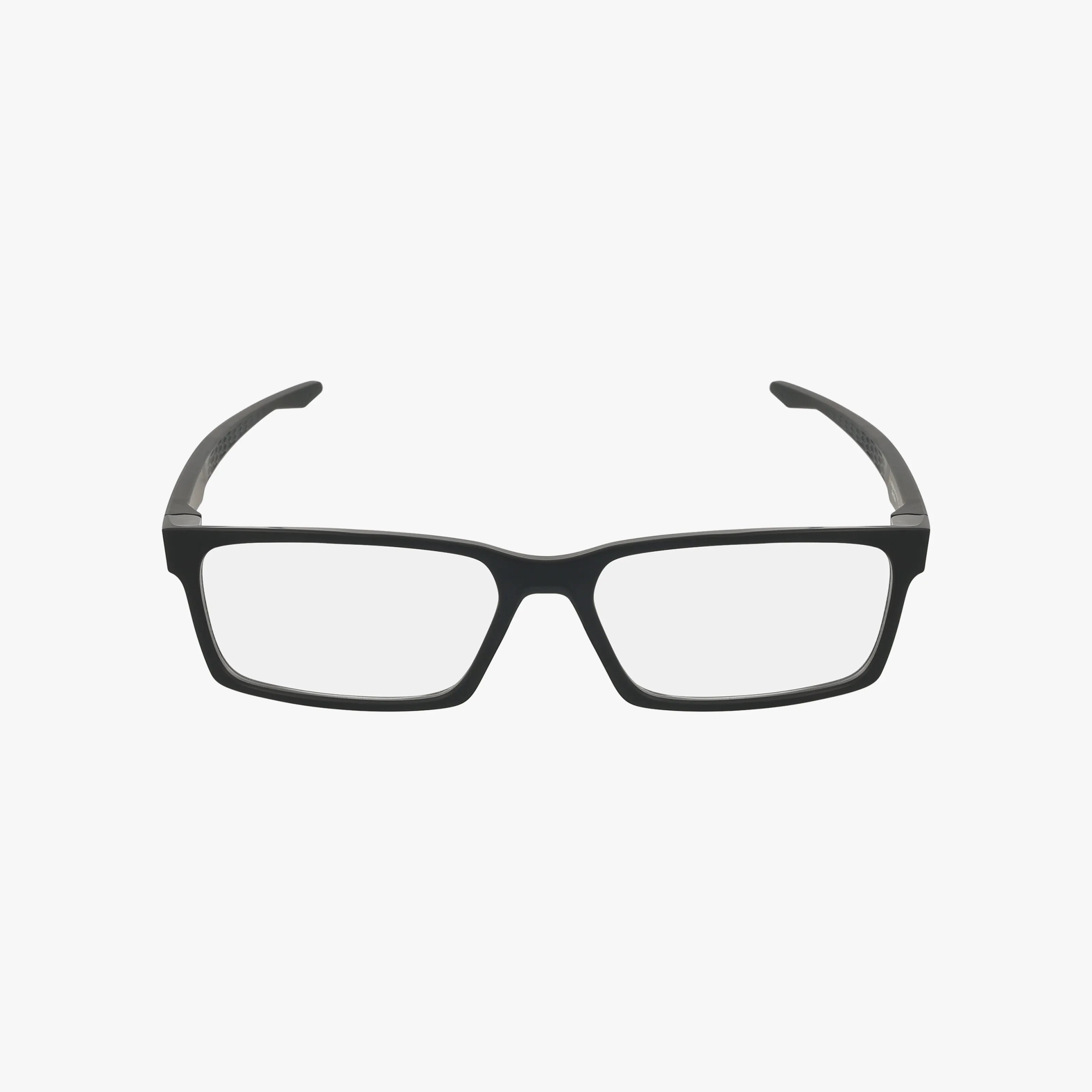 The OX8060 OVERHEAD features a pair of black rectangular eyeglasses with a sleek design and clear lenses, displayed from the front against a plain white background.