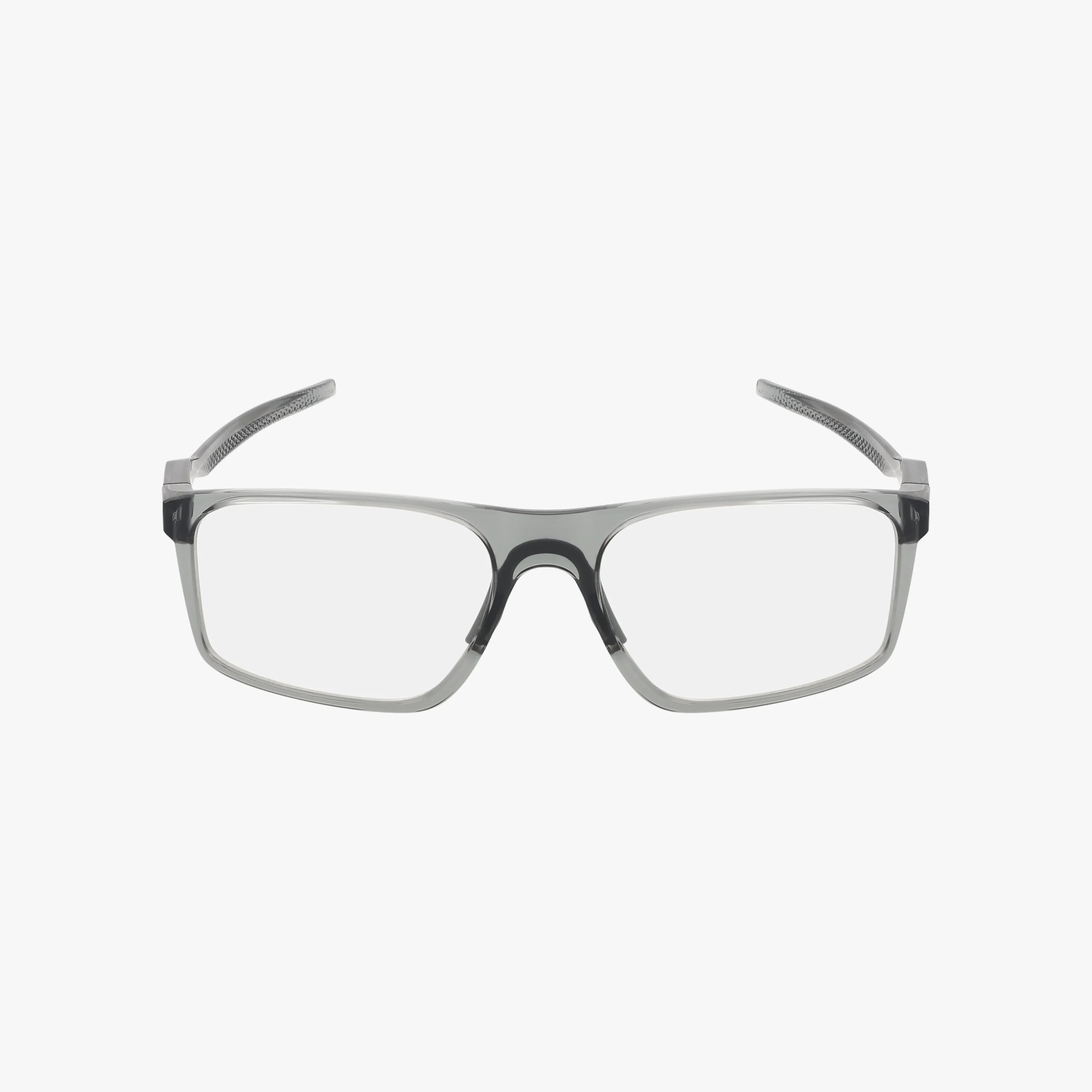 The OX8183 BAT FLIP eyeglasses feature a rectangular design with grey, resilient frames and clear lenses, shown from the front against a plain white background.