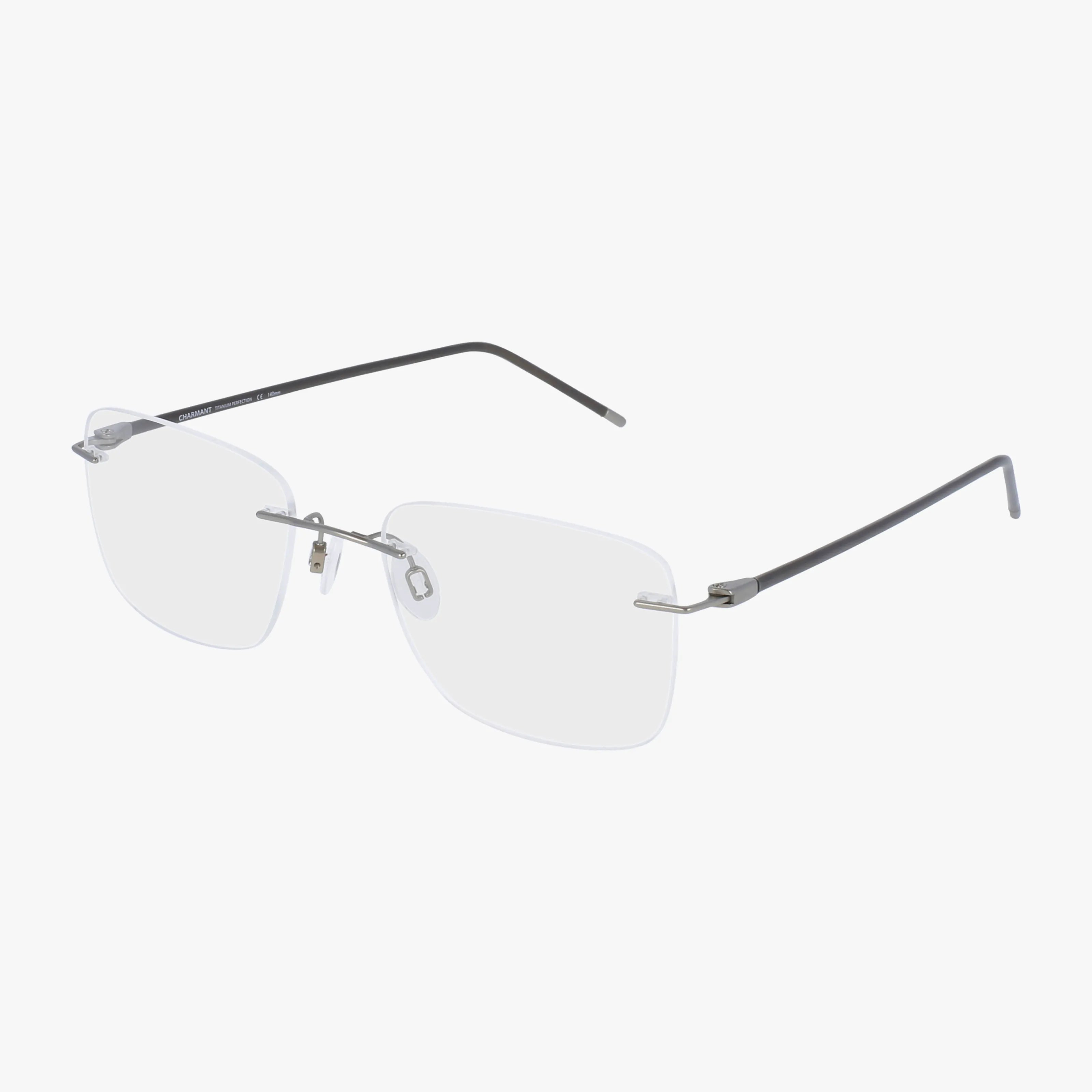 The CH16714E SH 3 features rimless rectangular clear lenses and thin silver metal temples in a minimalist design, displayed on a plain white background.