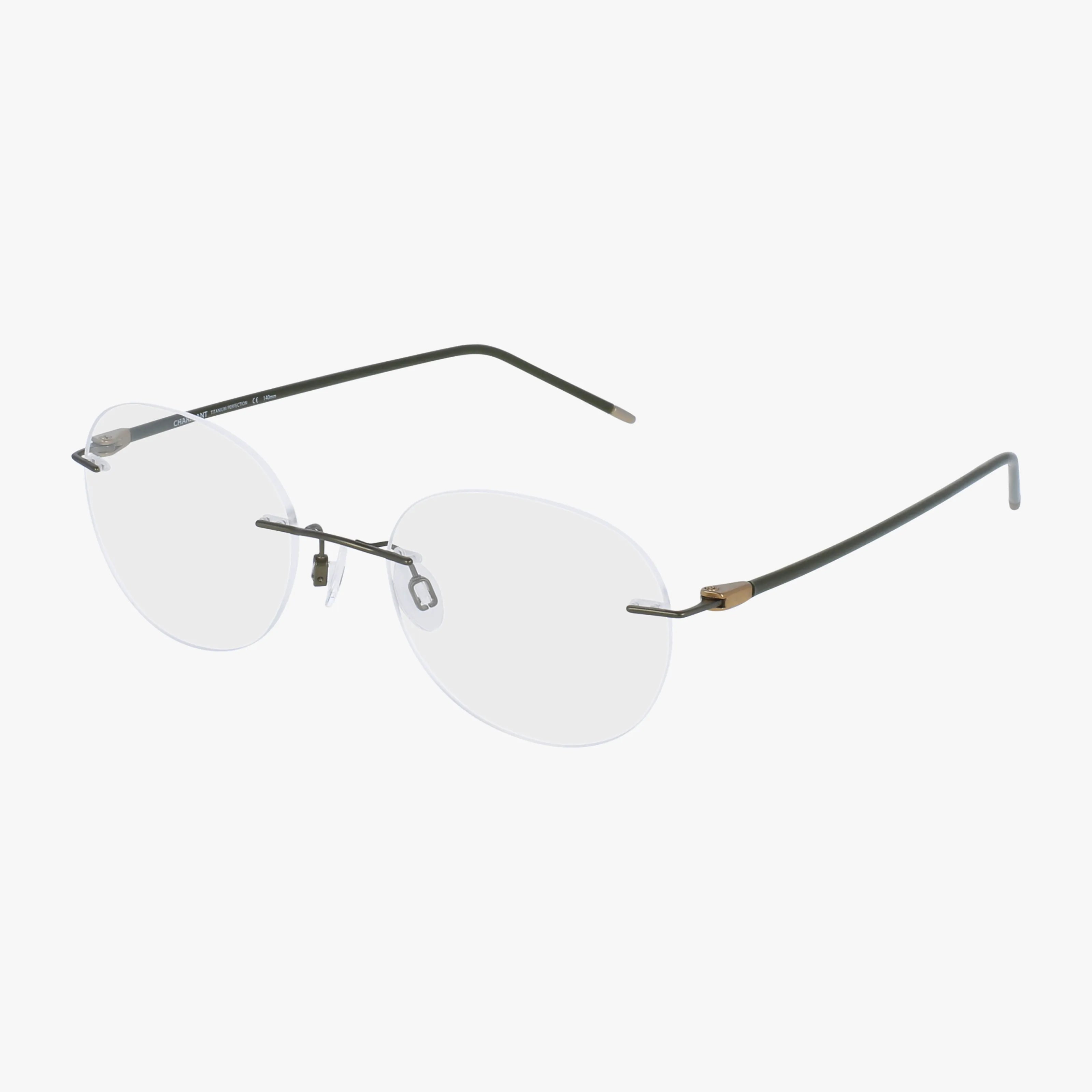 The CH16714E SH 3 features minimalist, rimless eyeglasses with oval lenses, thin silver metal arms, and clear nose pads, displayed against a plain white background.