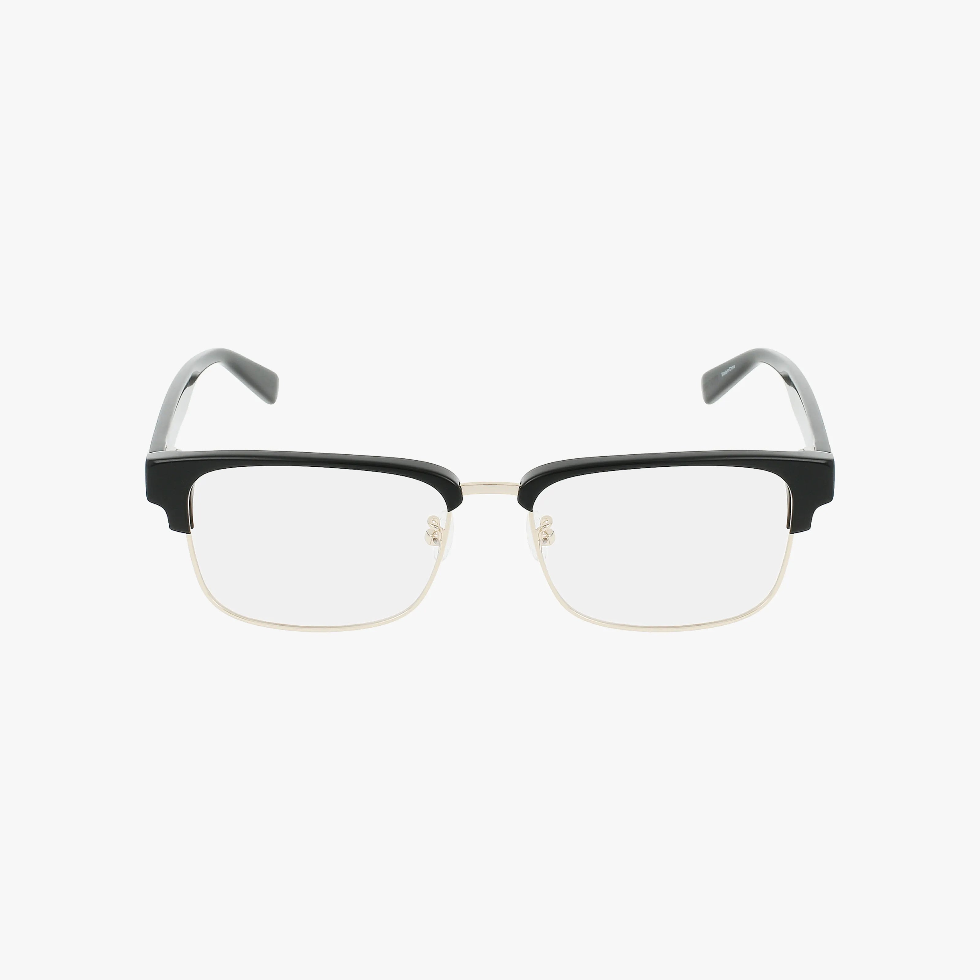 Discover the GU50007D eyeglasses—featuring black rectangular tops and gold metal rims—shown on a white background. Shop online for this stylish frame today.