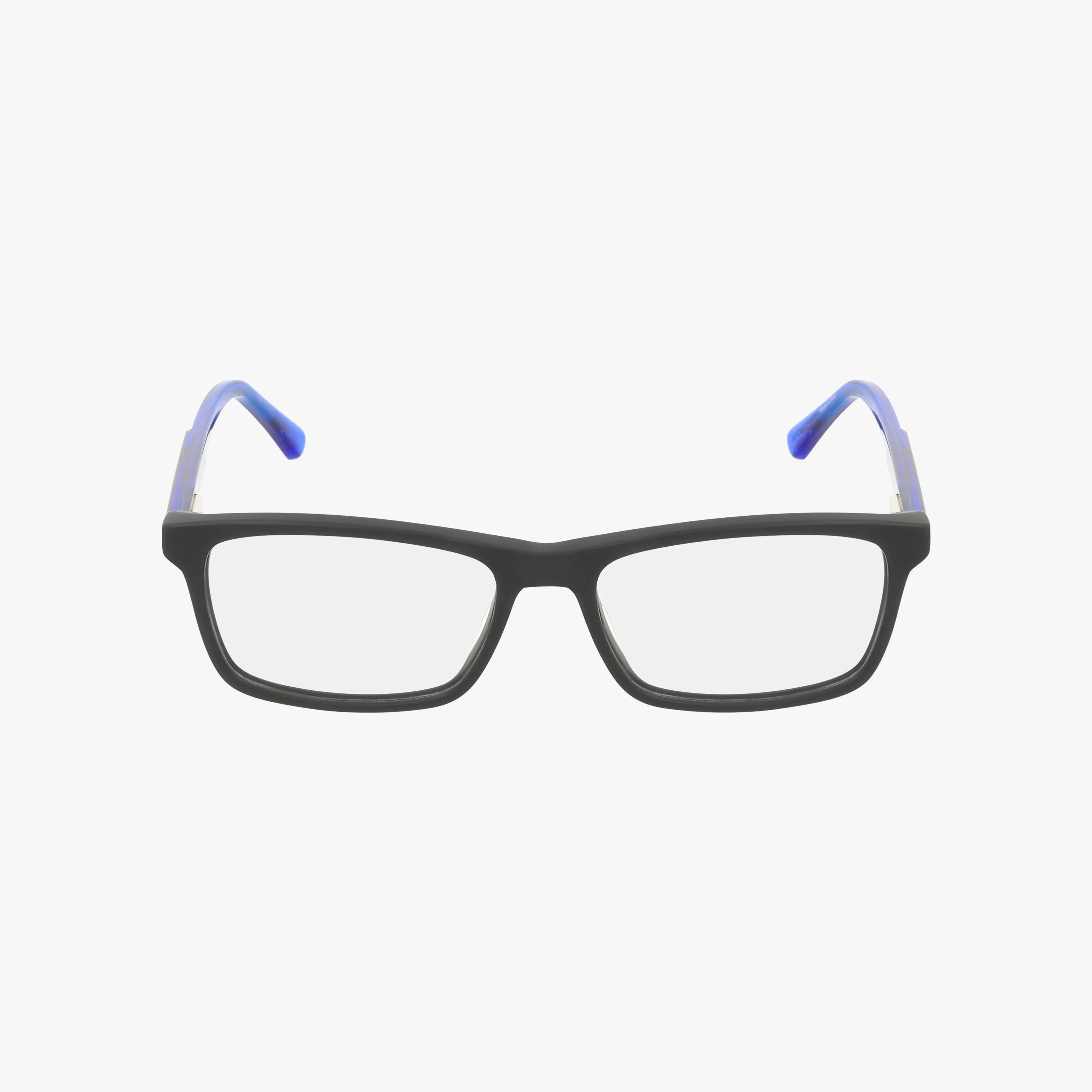 The GU9206 features rectangular eyeglasses with a black frame and blue temple tips, designed to help you stand out, shown on a white background.