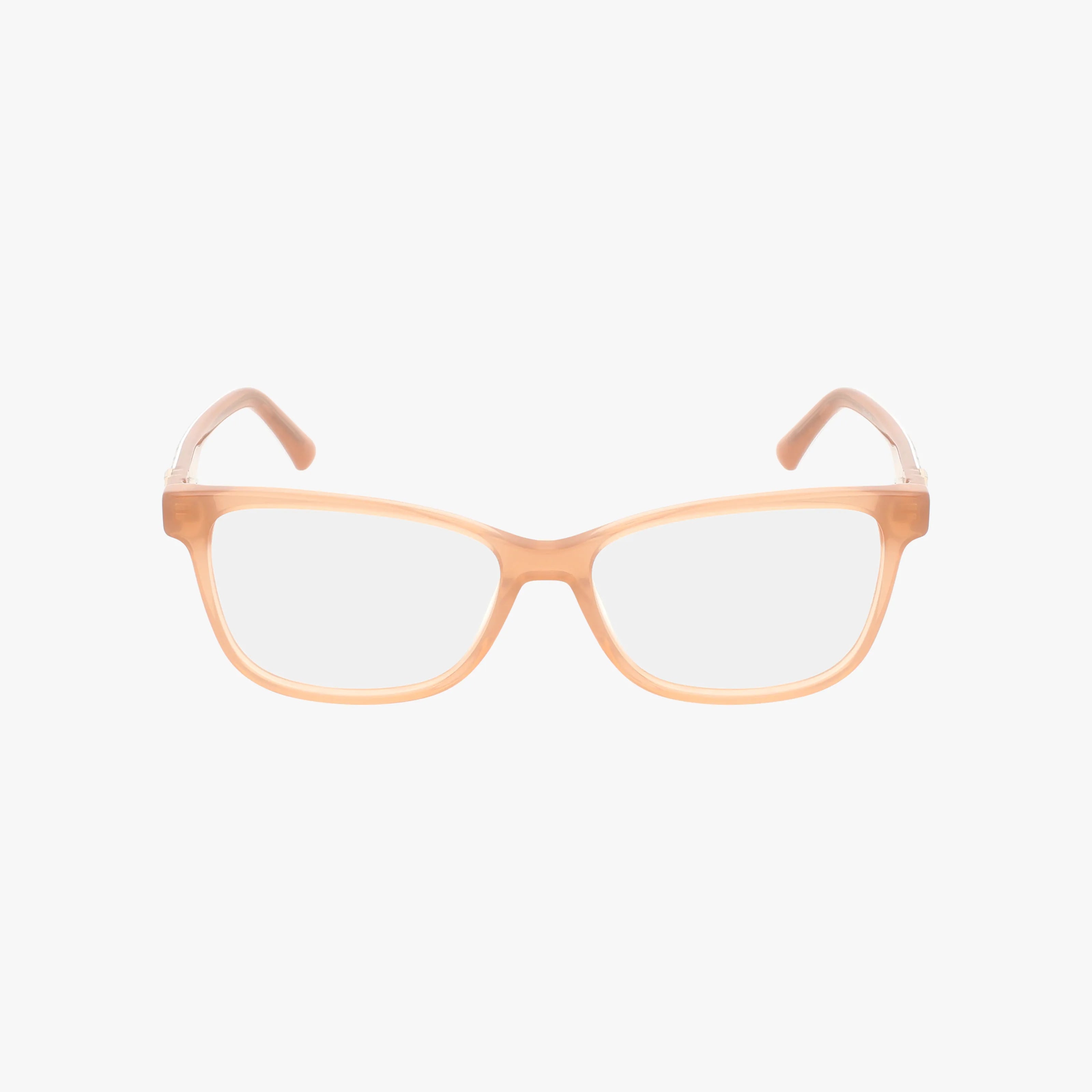 The GU2943 eyeglasses feature a light peach rectangular frame, transparent progressive lenses, and gently curved arms, all showcased on a plain white background.
