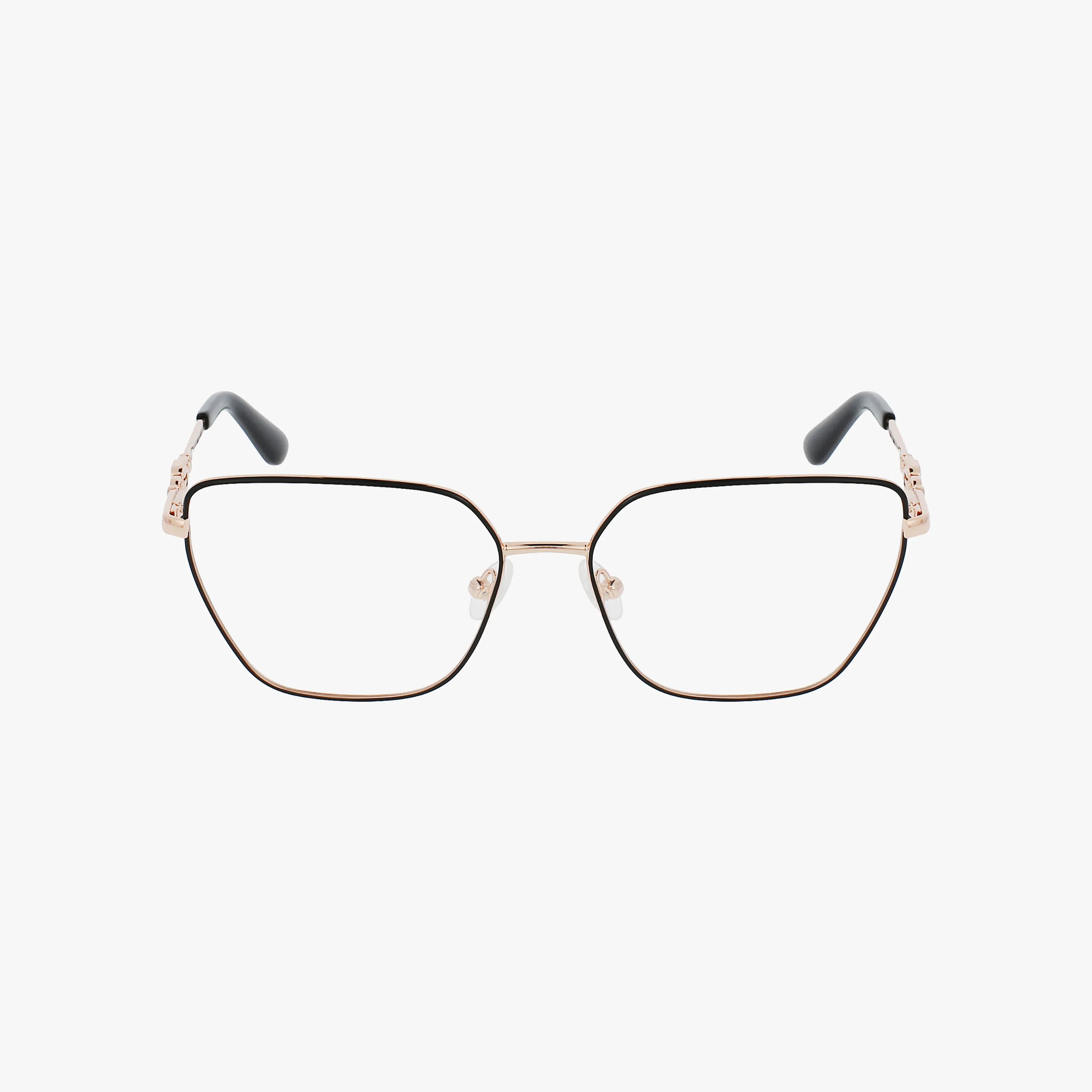 The GU2952 eyeglasses feature a stylish geometric metal frame, clear lenses, and black temple tips for a secure fit, shown against a plain white background.