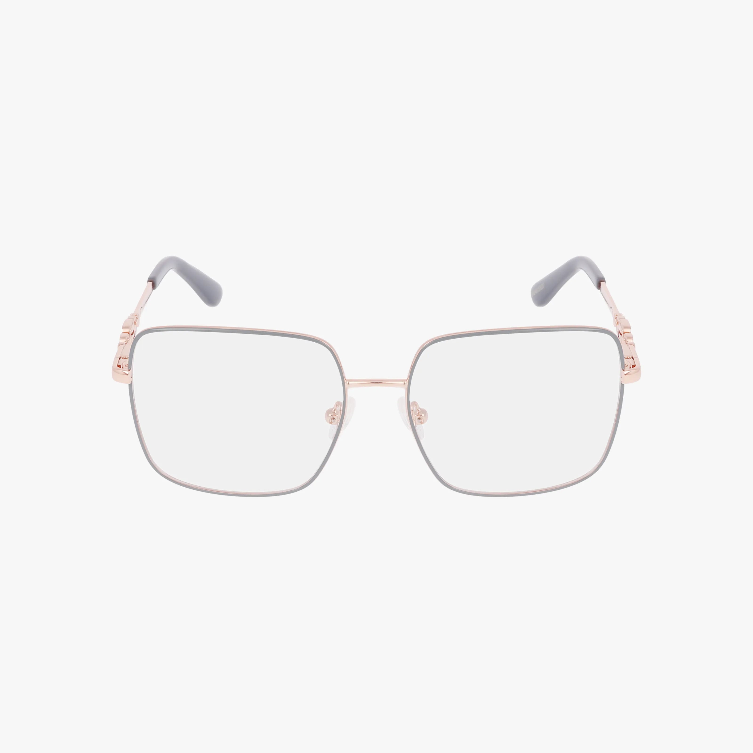 The GU2953 eyeglasses feature large, square-shaped metal frames in light gold with clear lenses and gray temple tips—crafted for everyday style and bold design, shown on a plain white background.