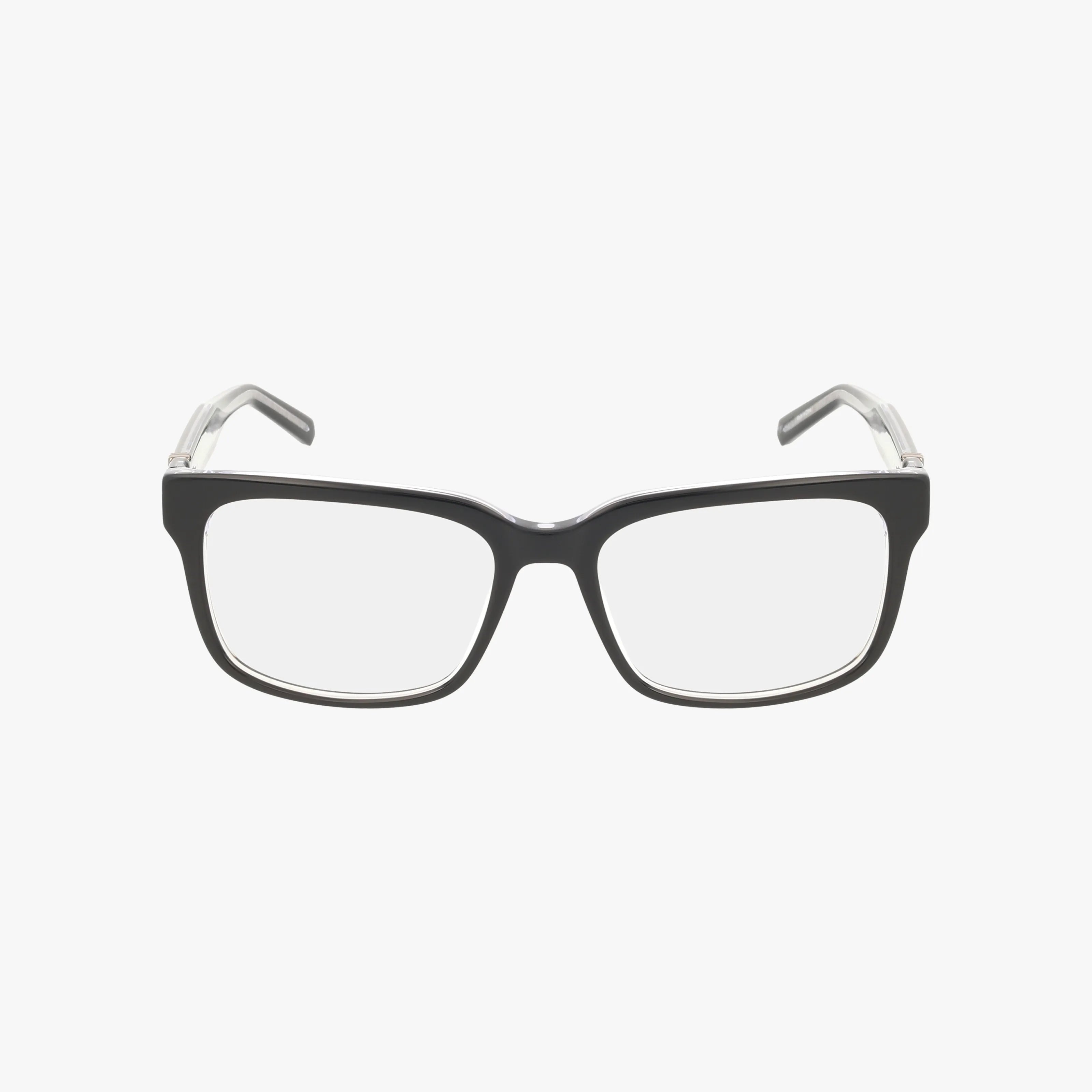 GU50084 black rectangular eyewear features clear prescription lenses and transparent temples, shown on a plain white background.