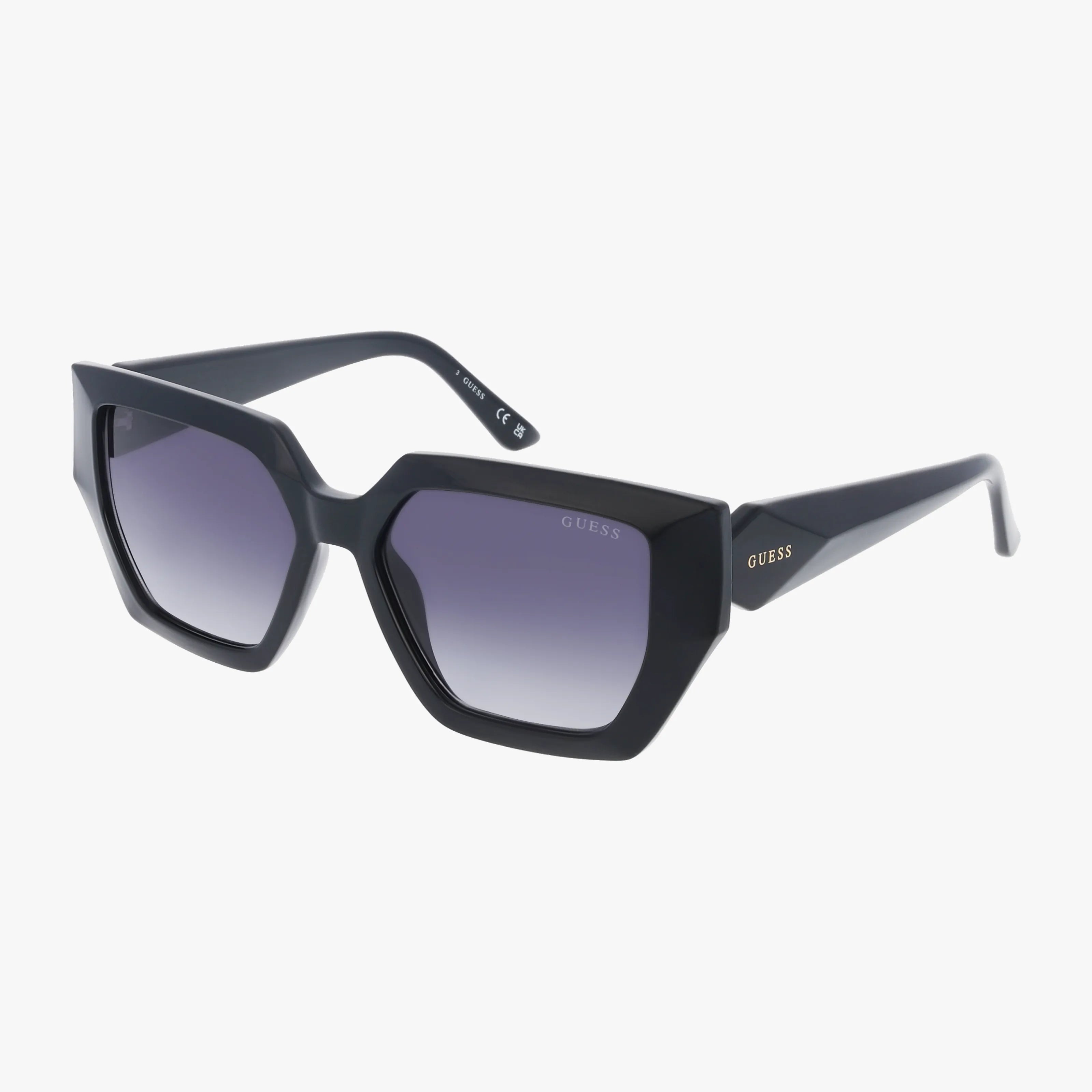 The GU7896 features black, oversized square frames with dark gradient lenses for advanced protection and chic style. These stylish GUESS sunglasses are adorned with logoed arms and are available among the latest glasses online.