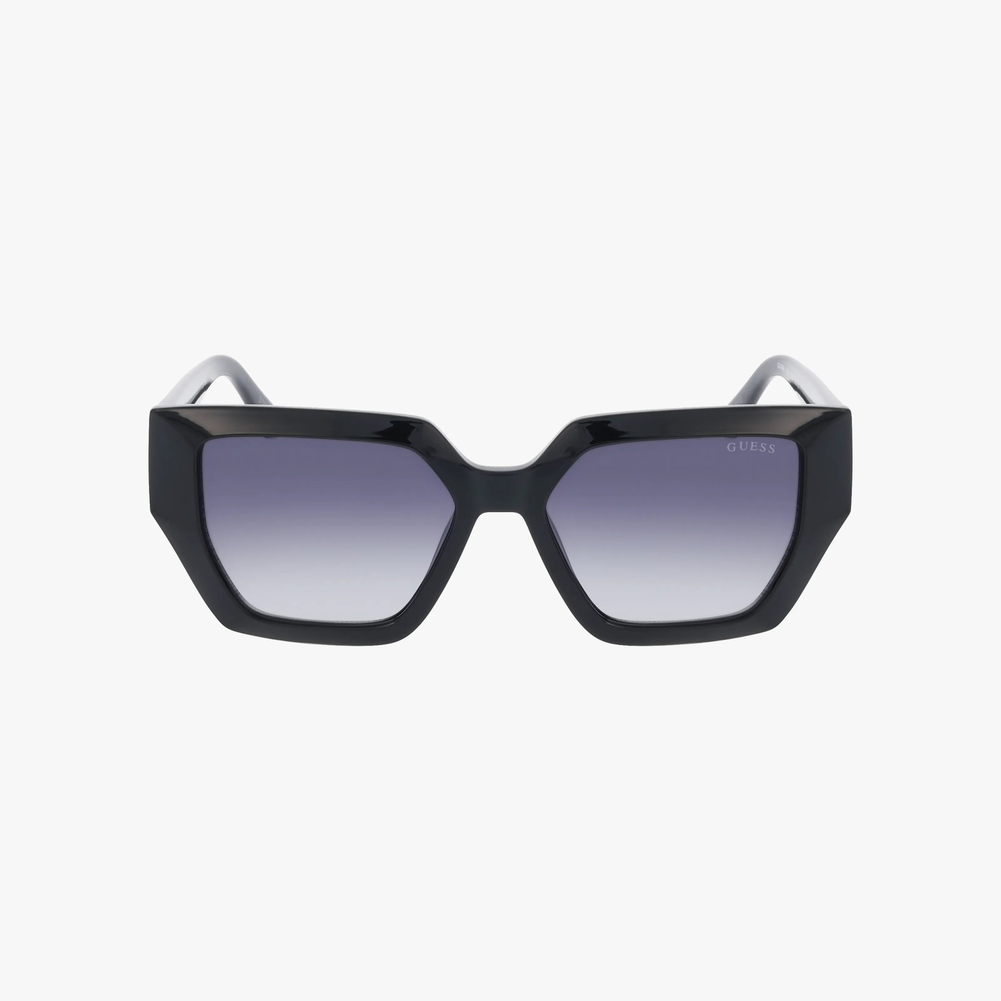 The GU7896 black geometric sunglasses feature thick frames and gradient gray lenses for advanced protection. Photographed on a plain white background, theyre ideal for anyone seeking stylish eyewear online.