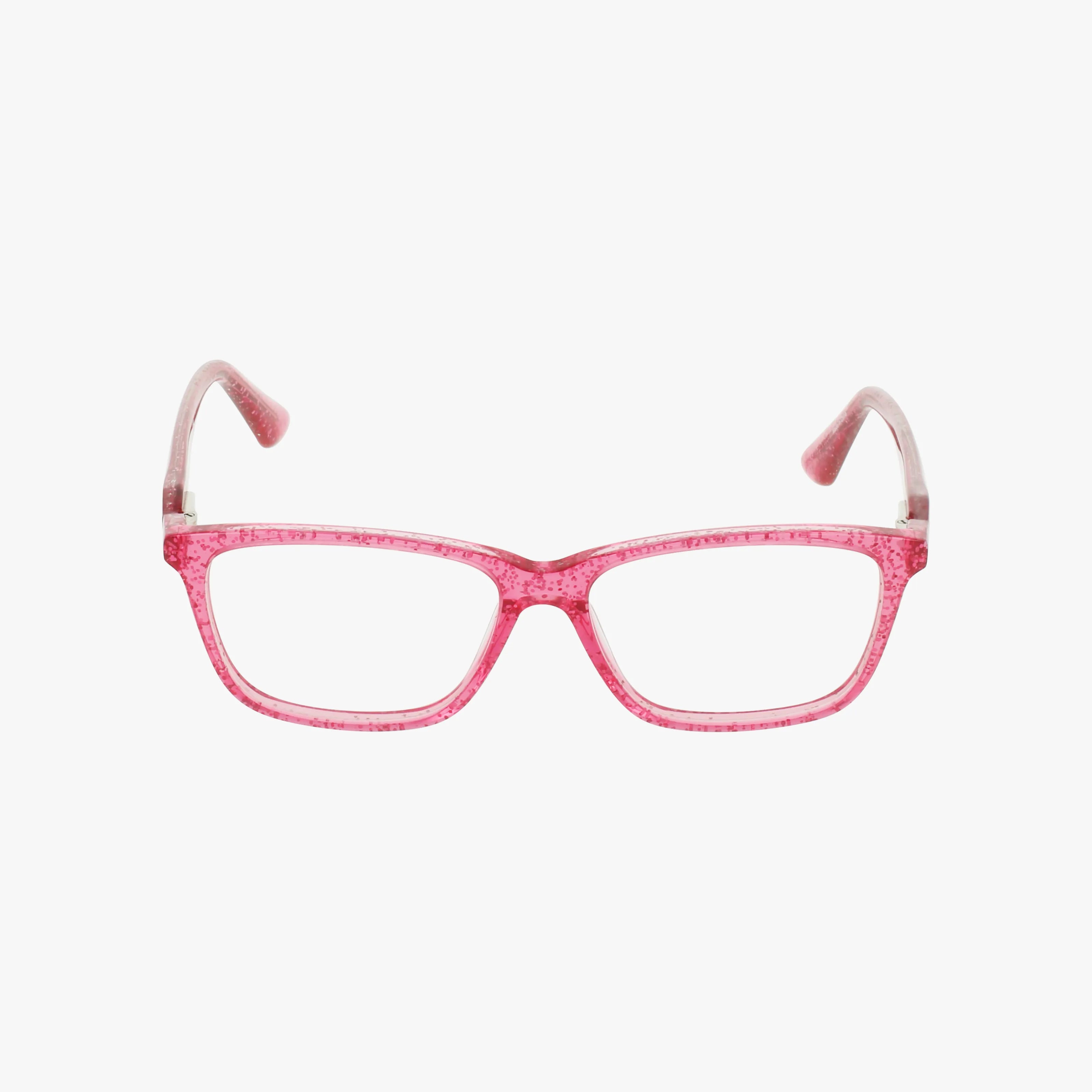 GU9235 features rectangular pink eyeglasses with a marbled pattern, ideal for a sharp, smart look. Displayed on a plain white background.