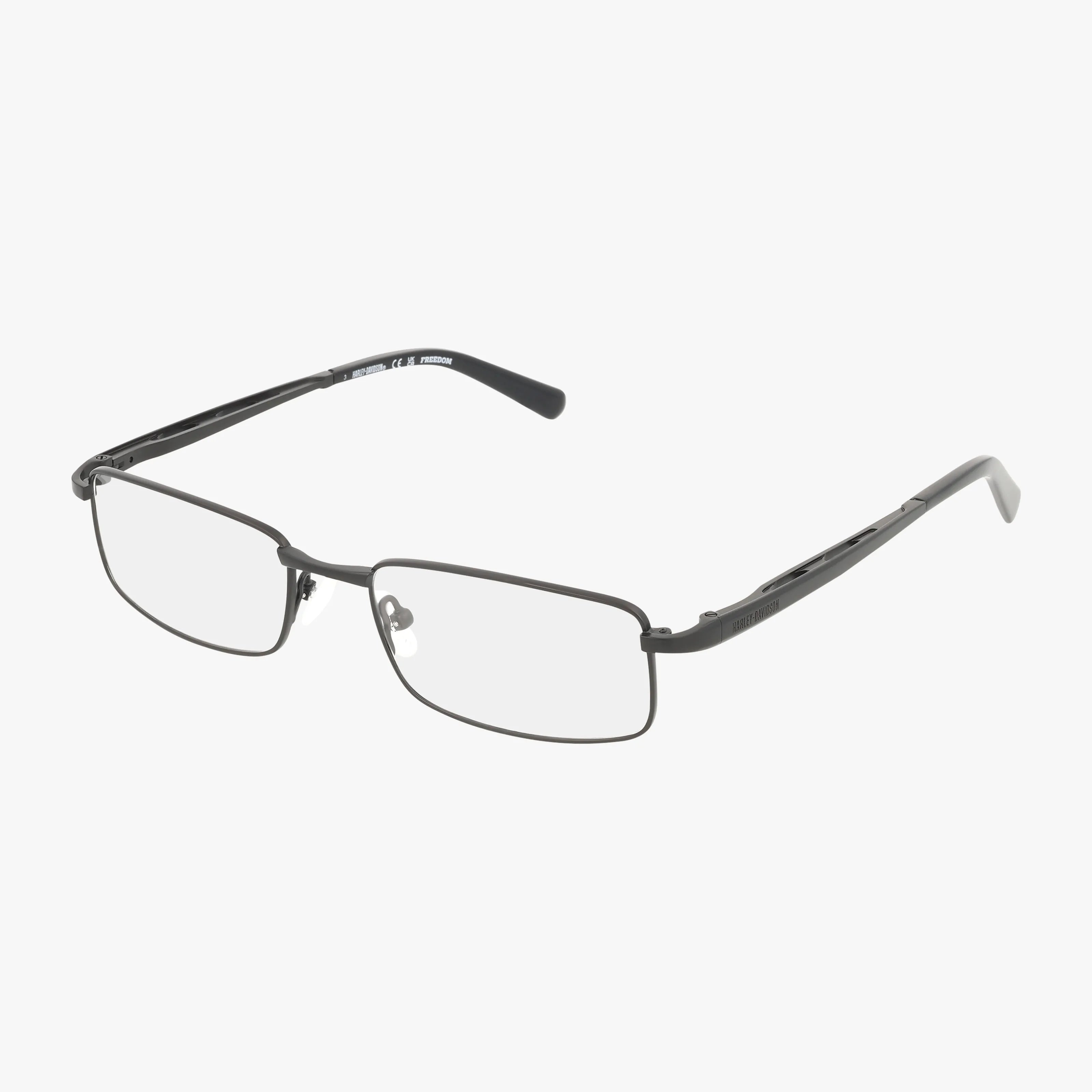 The HD9027 features a pair of rectangular, rimmed eyeglasses with a luxurious, thin dark metal frame, clear lenses, and outstanding craftsmanship displayed on a white background.