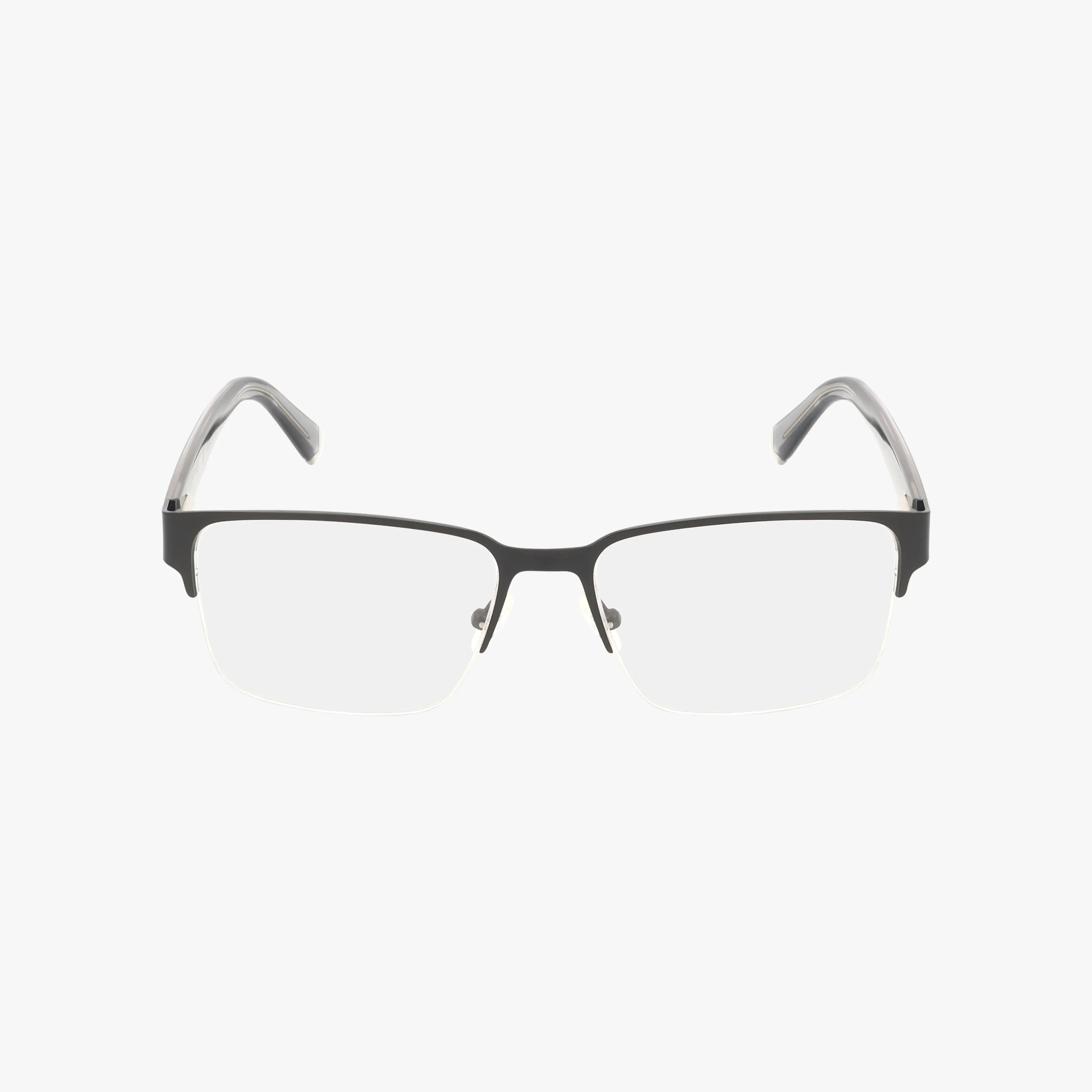 GU50095 is a pair of rectangular black and silver eyeglasses with clear lenses and a lightweight frame, displayed on a white background.