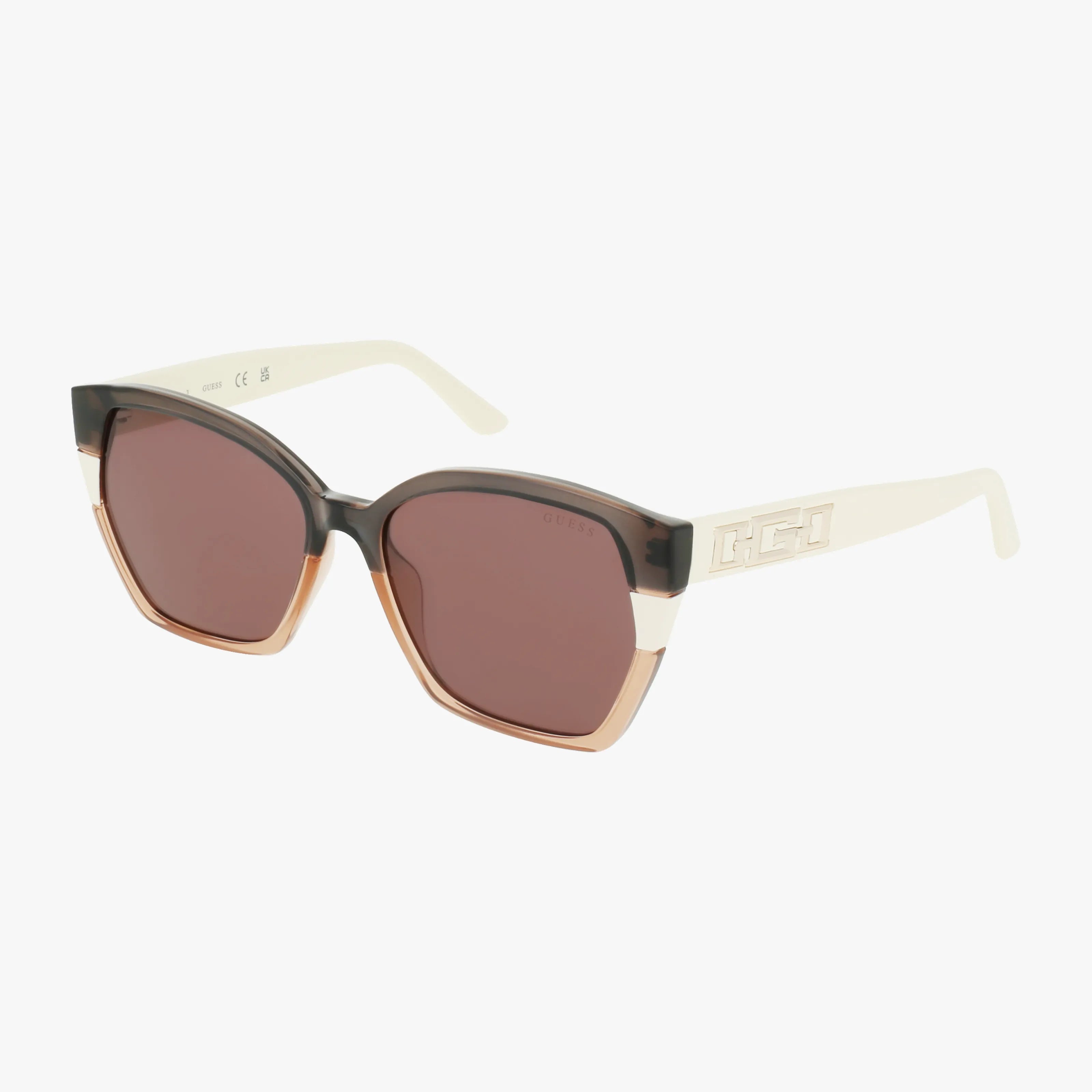 Discover the GU7912 sunglasses—featuring square dark lenses, a black-and-beige frame, and cream temples with a metallic geometric accent. Perfect for outdoor adventures. Shop the GU7912 sunglasses online today!.