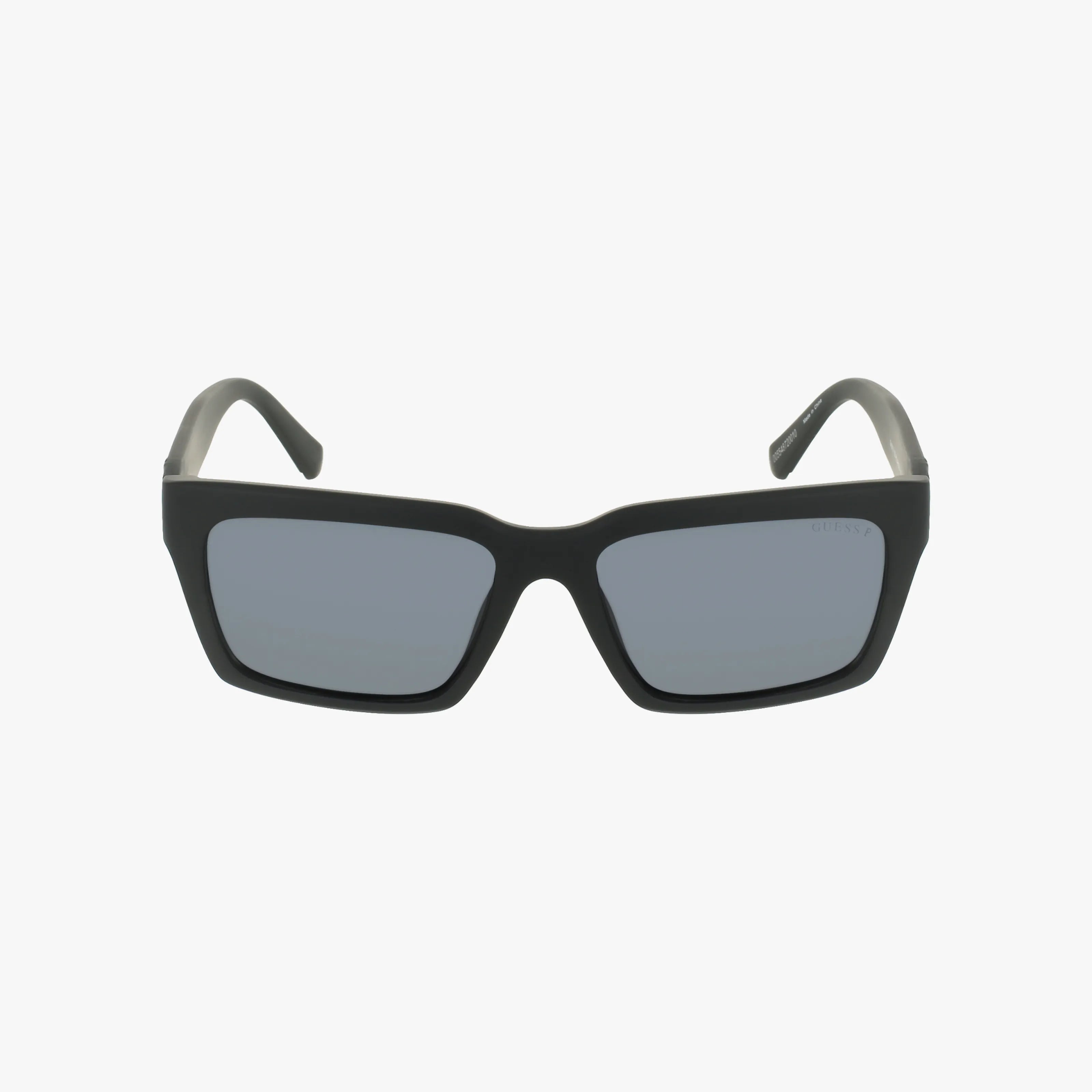 The GU00121/S sunglasses feature a lightweight, rectangular black frame with dark tinted lenses and slightly curved arms, shown against a plain white background—ideal for everyday wear.