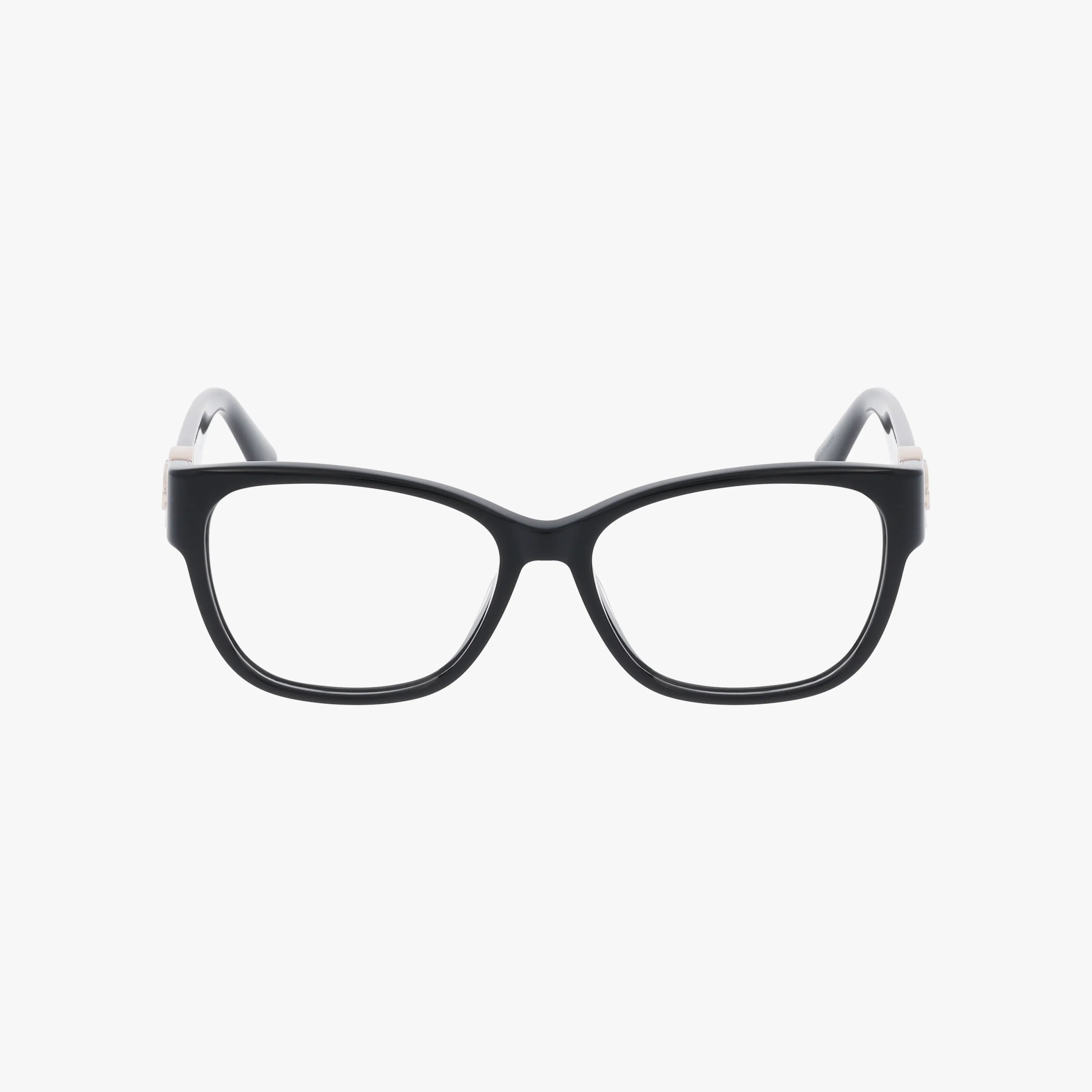 The GU50120 eyeglasses feature a sleek black rectangular frame with clear lenses, displayed front-facing against a plain white background.