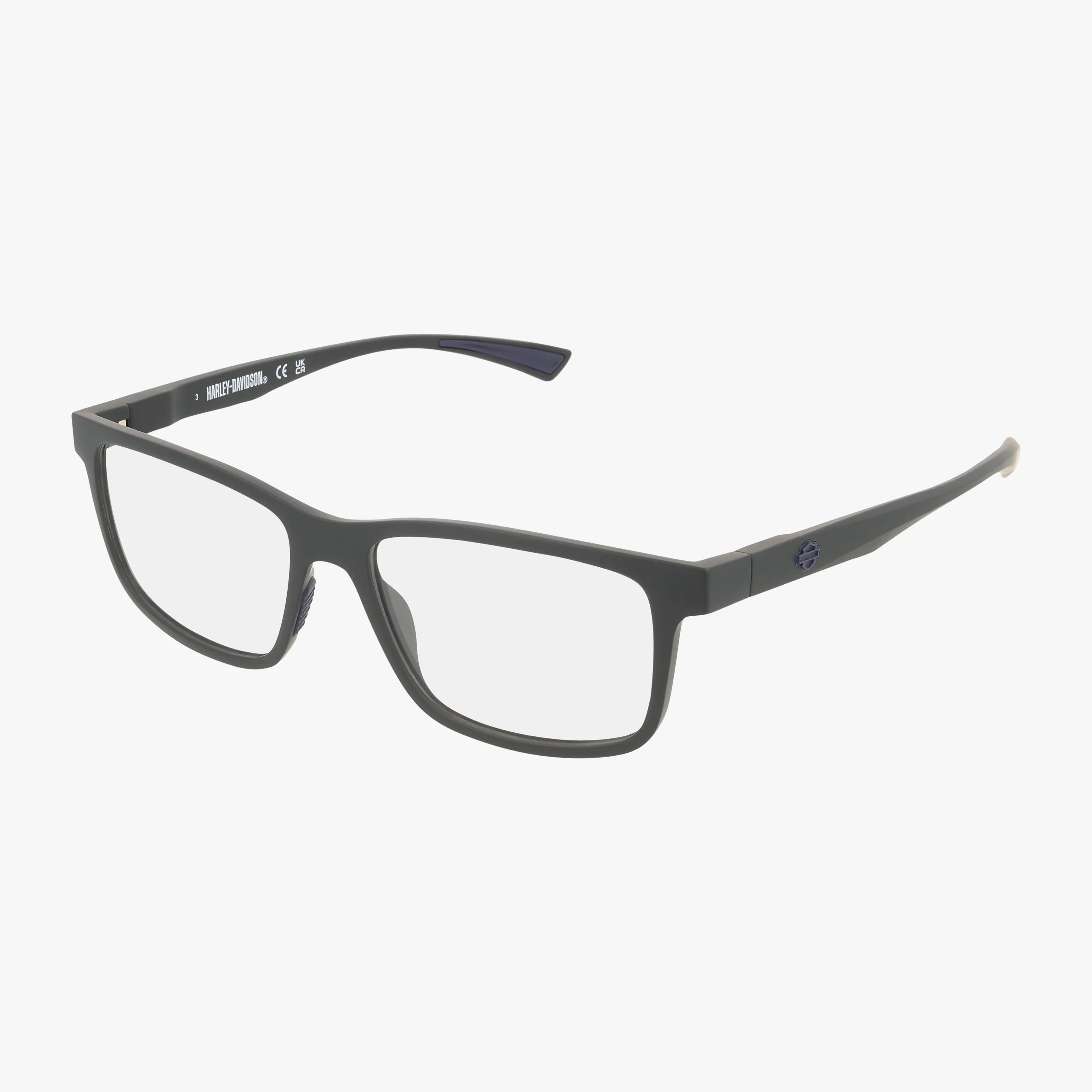 The HD50024 eyeglasses feature a black rectangular frame with clear lenses, a subtle temple logo, and a polished finish that combines classic style with modern design, showcased on a plain white background.